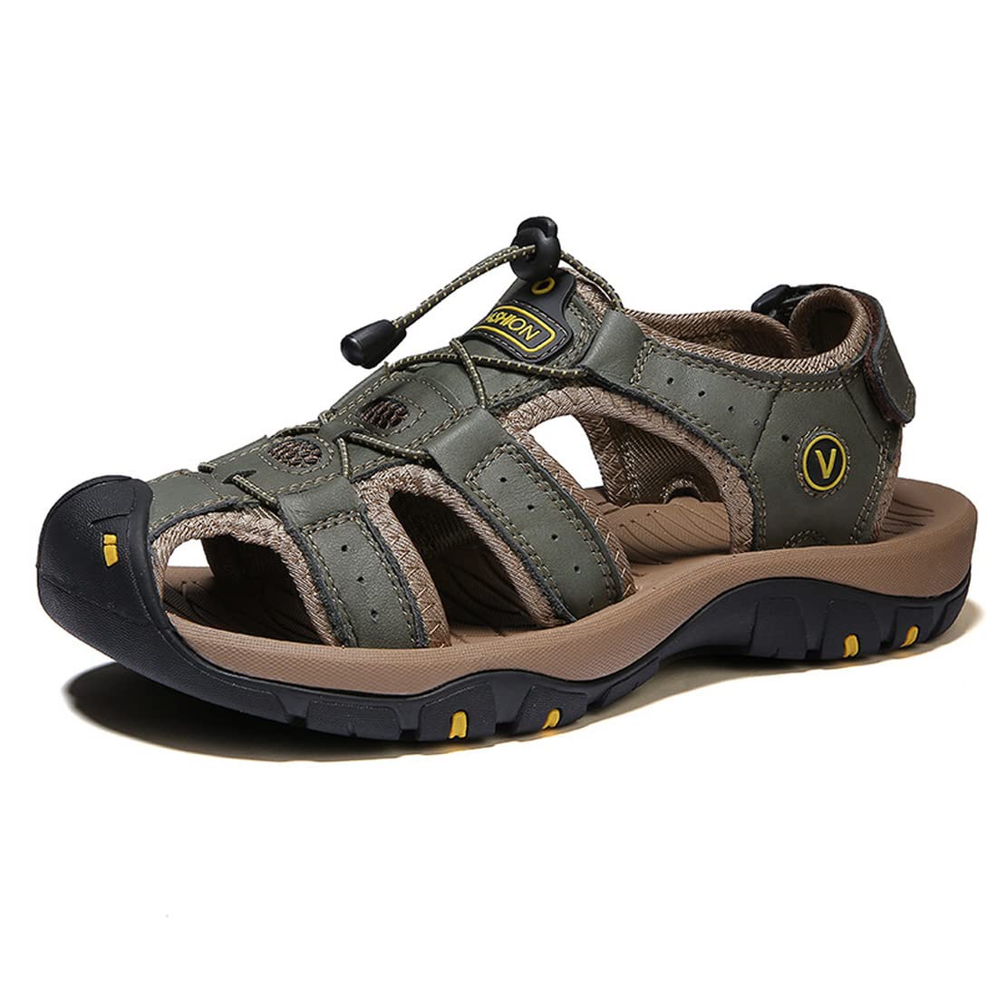 CHENSAN Men's Closed Toe Leather Sandals - Comfortable & Breathable Water Shoes for Beach, Pool & Outdoor Activities | Non-Slip Sole | Premium Leather