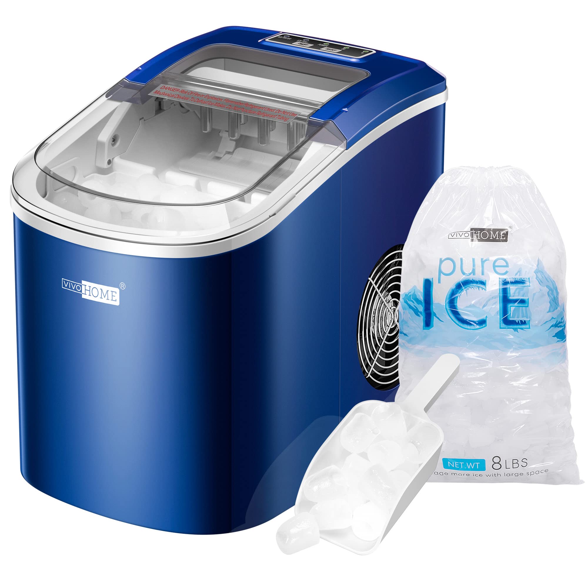 VIVOHOME 27lbs/Day Portable Electric Countertop Ice Maker Machine with Self-Cleaning, Hand Scoop & 10 Ice Bags - Compact Automatic Ice Cube Maker for Home, Office, Party, RV & Outdoor Use - Navy Blue