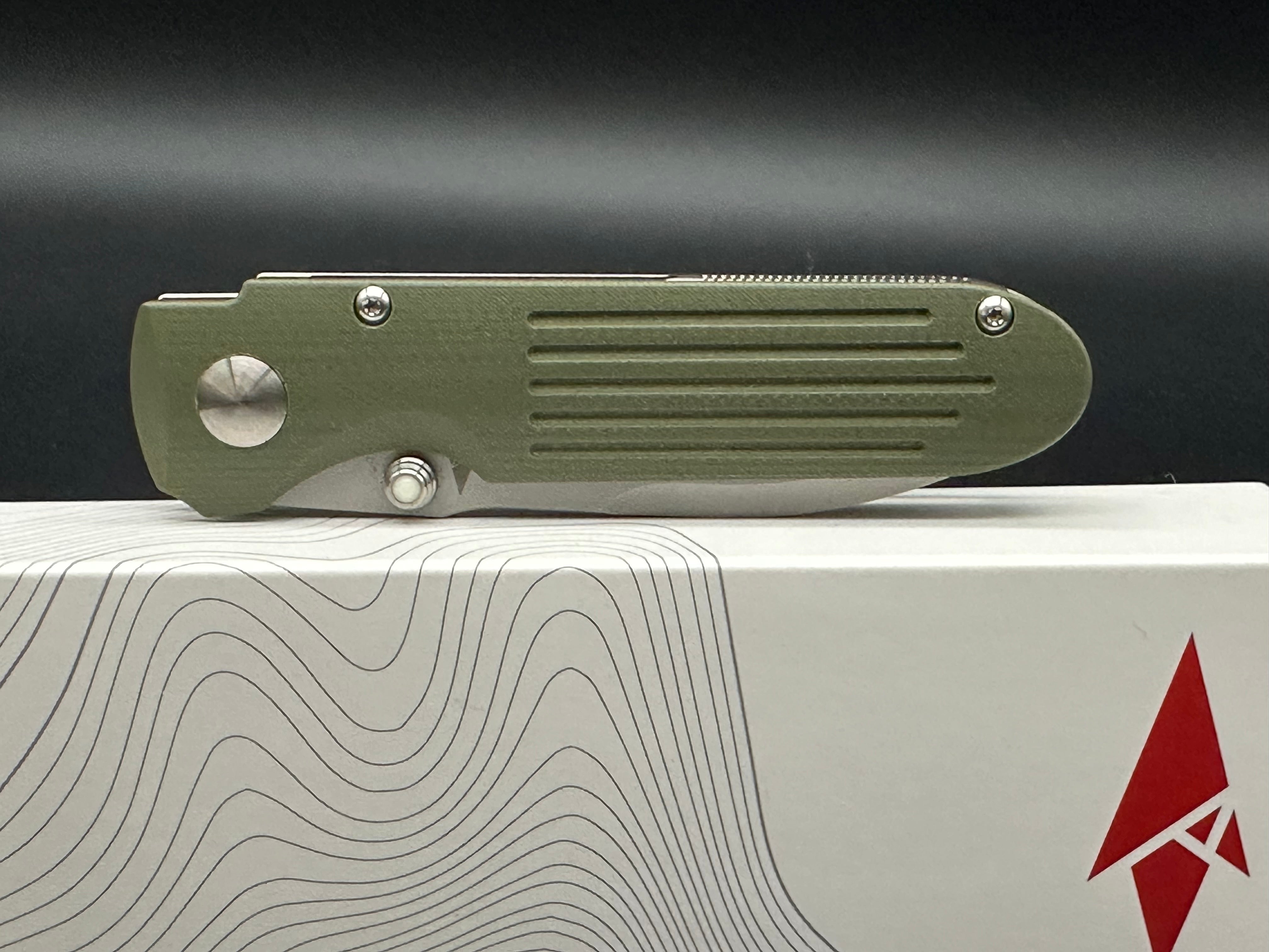Terrain 365 PDW Invictus ATC Compact Folding Knife - OD Green G10 & Titanium Handles with Terravantium Dendritic Cobalt Blade - EDC, Outdoor Survival, Tactical Gear, Hunting, Camping