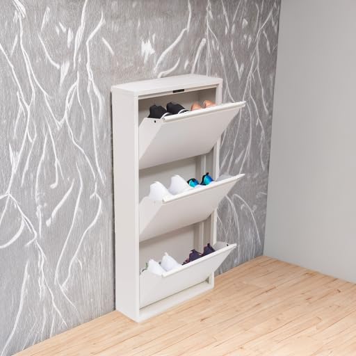 Mabel Home Modern 3 & 4 Drawer Shoe Cabinet - White Shoe Storage Organizer with 3-4 Tiers for Entryway, Closet & Bedroom Organization