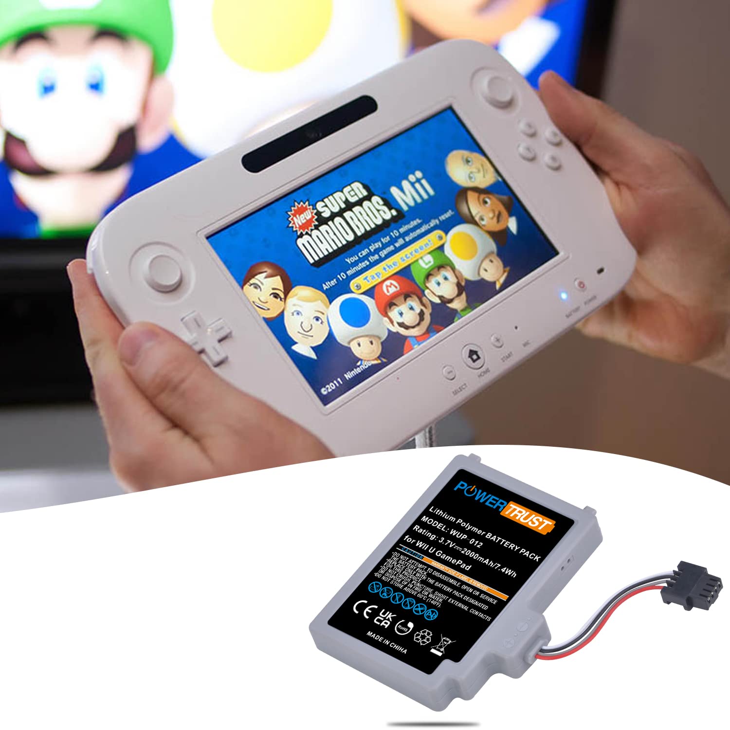 2000mAh Rechargeable Battery Pack for Nintendo Wii U Gamepad - Compatible with WUP-012 & WUP-010 Models - Long-Lasting Power for Extended Gaming Sessions