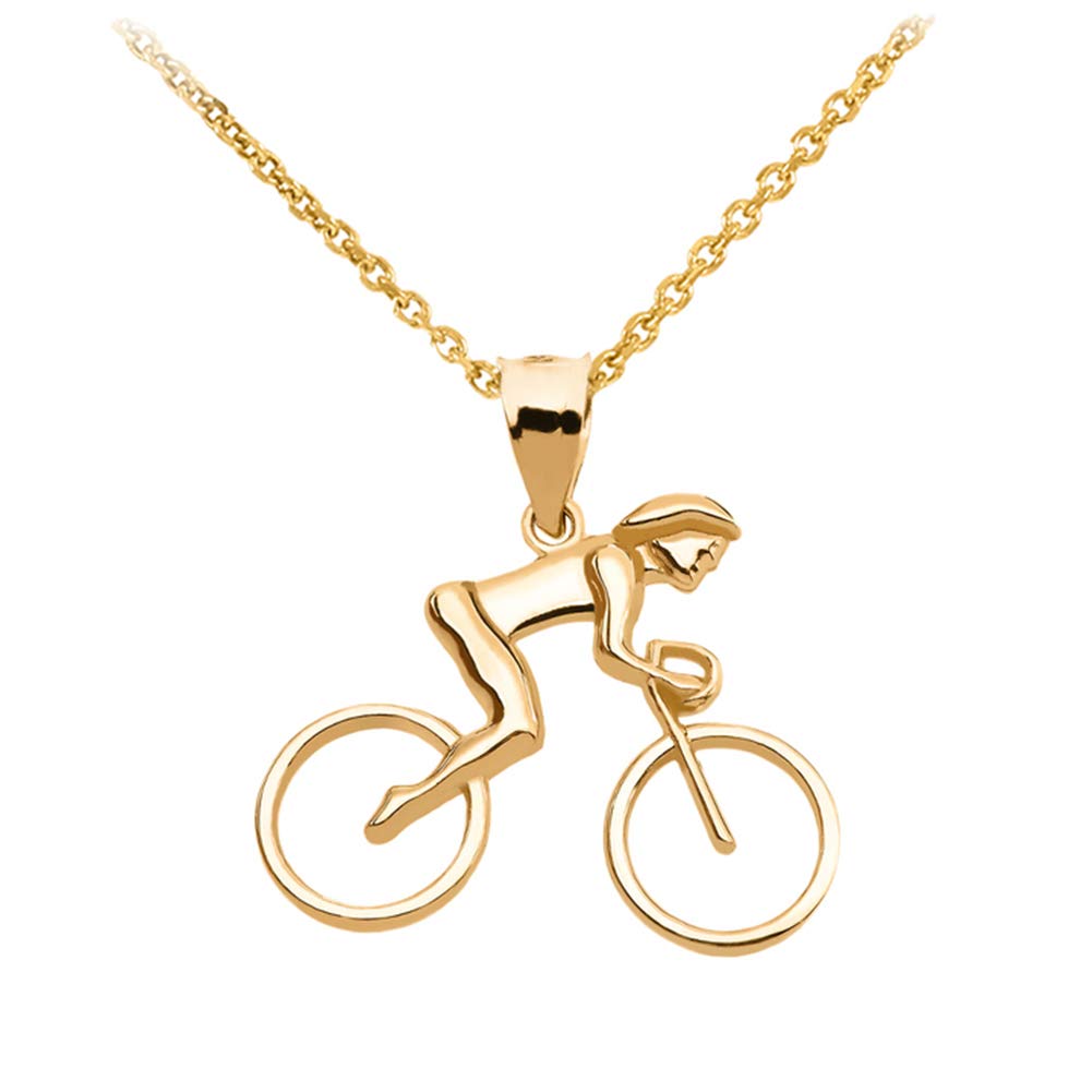 14k Yellow Gold Cycling Pendant Necklace for Women - Perfect Gift for Female Cyclists, Runners & Athletes | Ideal for Workouts, Races & Everyday Wear