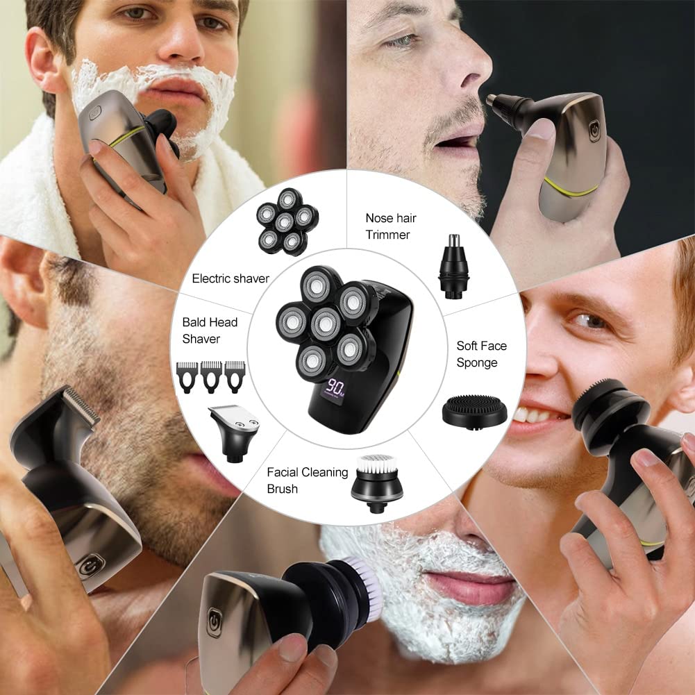 5-in-1 Cordless Electric Razor for Men - Multifunctional Head Shaver & Grooming Kit for Bald Men | Perfect for Travel, Home Use & Quick Shaving