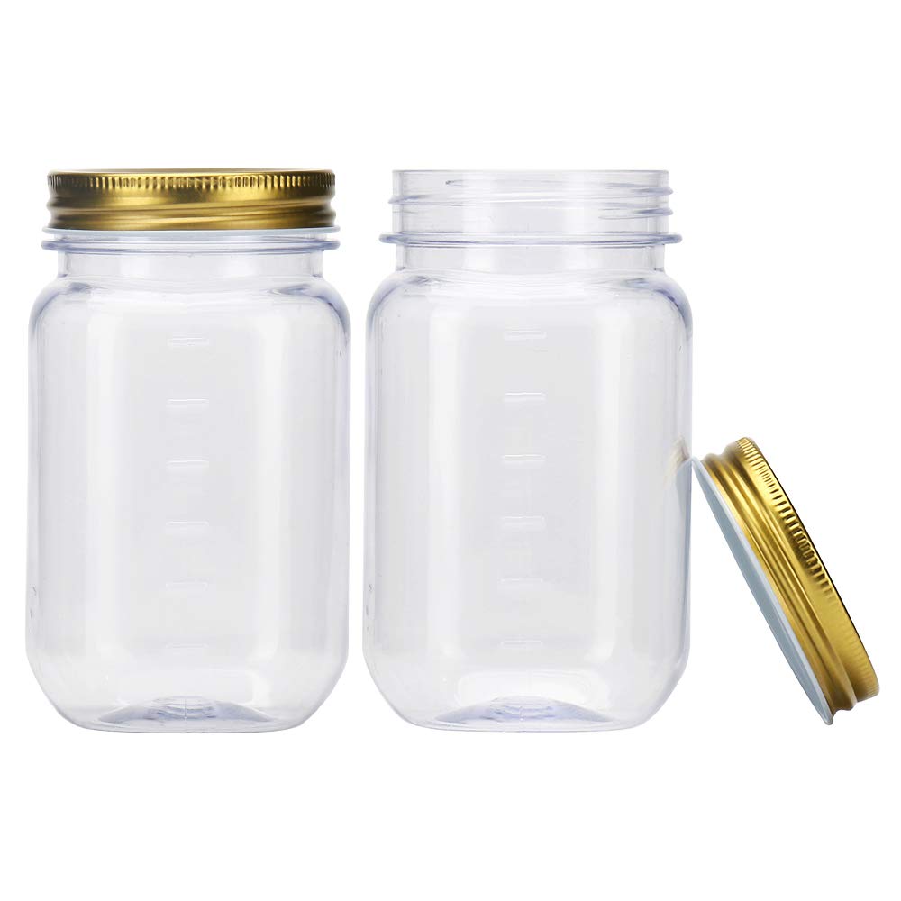 Novelinks 16oz Clear Plastic Jars with Gold Lids - 20 Pack BPA-Free Refillable Round Storage Containers for Kitchen Pantry Organization, Bathroom Essentials, Craft Supplies & Home Decor