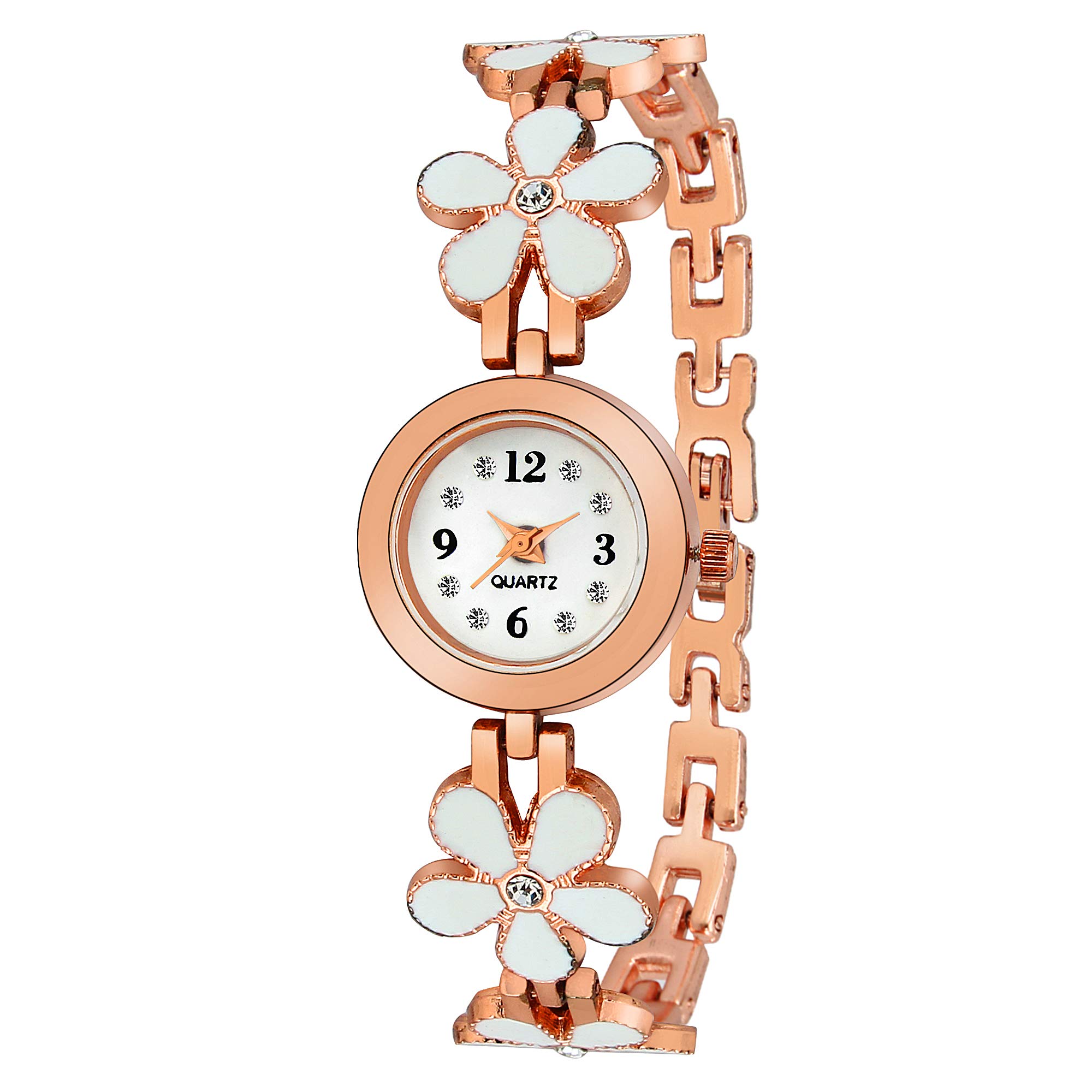 FROZIL Women's Floral Strap Watch - White Dial with Flower Design, Elegant Fashion Watch for Girls and Ladies - Perfect for Casual Wear, Office, and Special Occasions