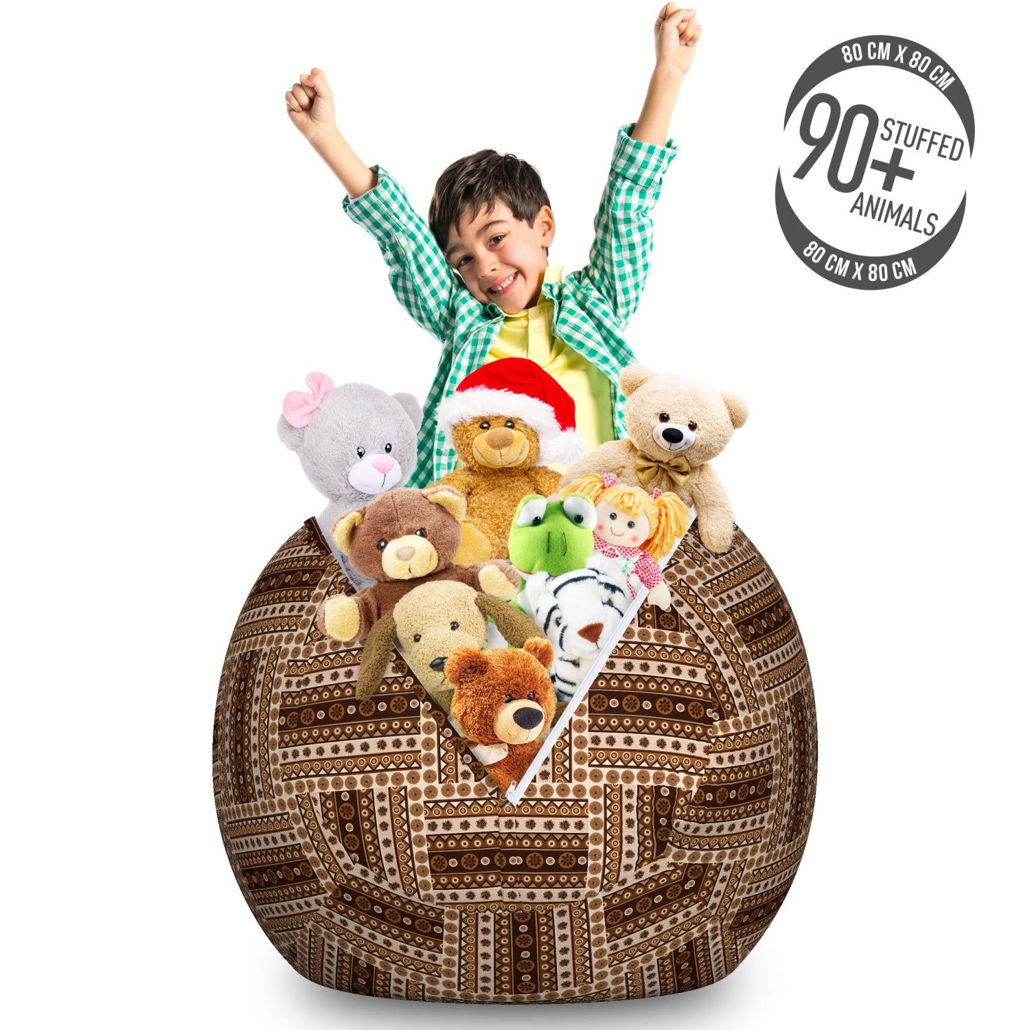 Ambesonne Bohemian Geometric Toy Storage Bag Chair - Large Washable Stuffed Animal Organizer in Earth Tones (Brown Caramel) | Perfect for Kids' Room, Nursery, Playroom & Home Organization