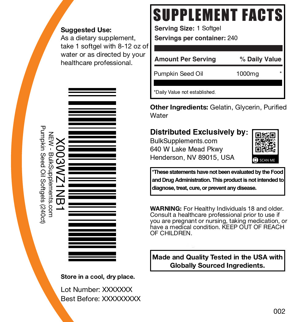 Organic Pumpkin Seed Oil Softgels for Prostate & Urinary Health - 1000mg, 120 Count - Supports Hair Growth & Bladder Function - Perfect for Men's Wellness & Daily Supplement Routine