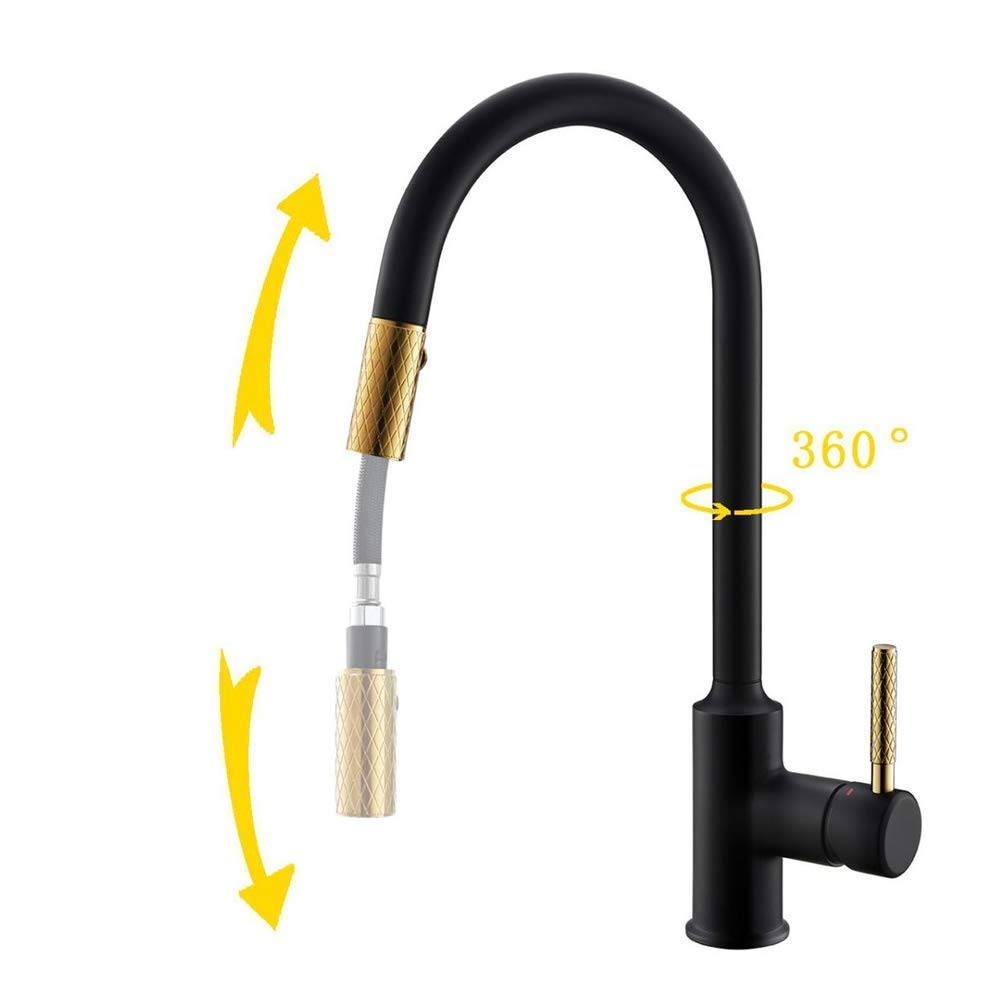 Modern Black Single Lever Kitchen Faucet with 360° Swivel & Pull-Out Sprayer - Dual Function Monobloc Sink Mixer Tap with Plated Finish for Easy Dishwashing and Food Prep