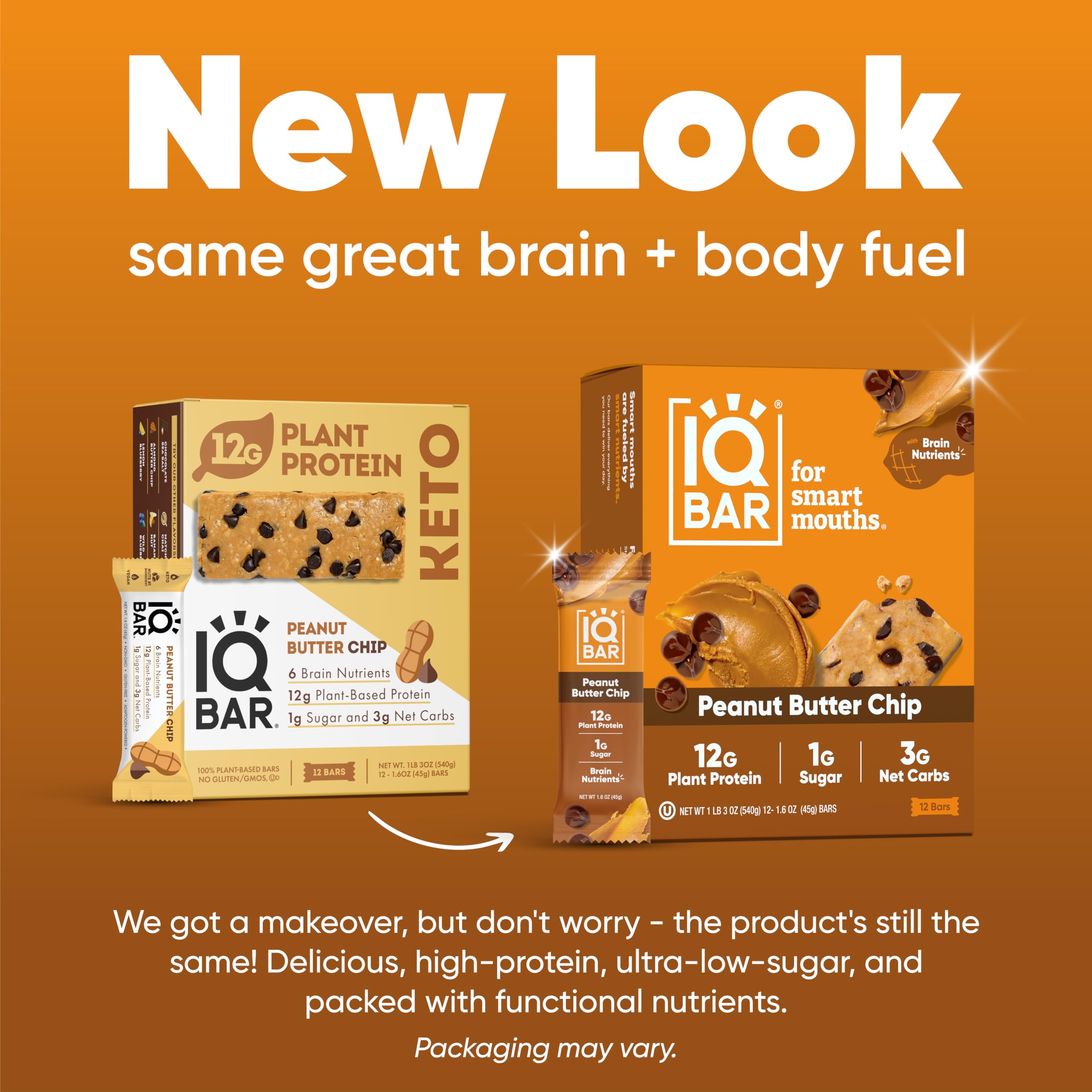 IQBAR Keto Protein Bars - 12-Count Peanut Butter & Almond Butter - Low Carb Vegan Snacks for Workout & Travel