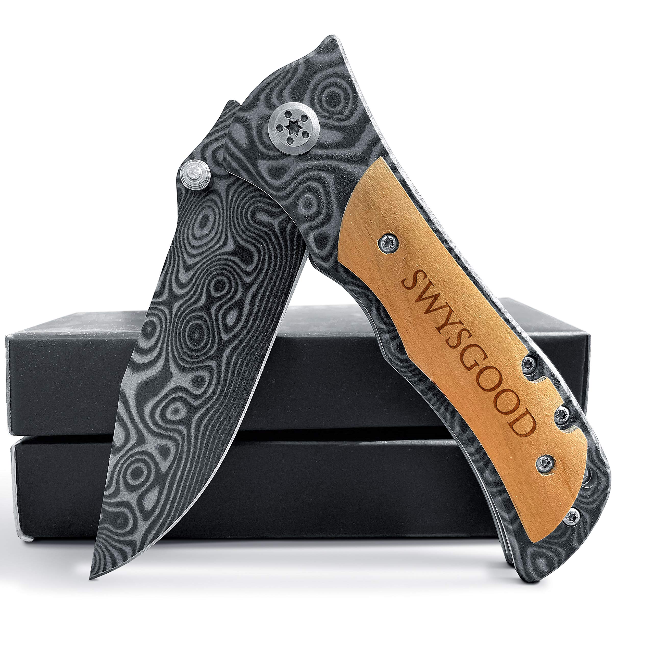 Personalized Engraved Pocket Knife Gift Set for Men - Custom Name Engraving with Premium Wooden Box - Father's Day, Anniversary & Outdoor Camping Gifts