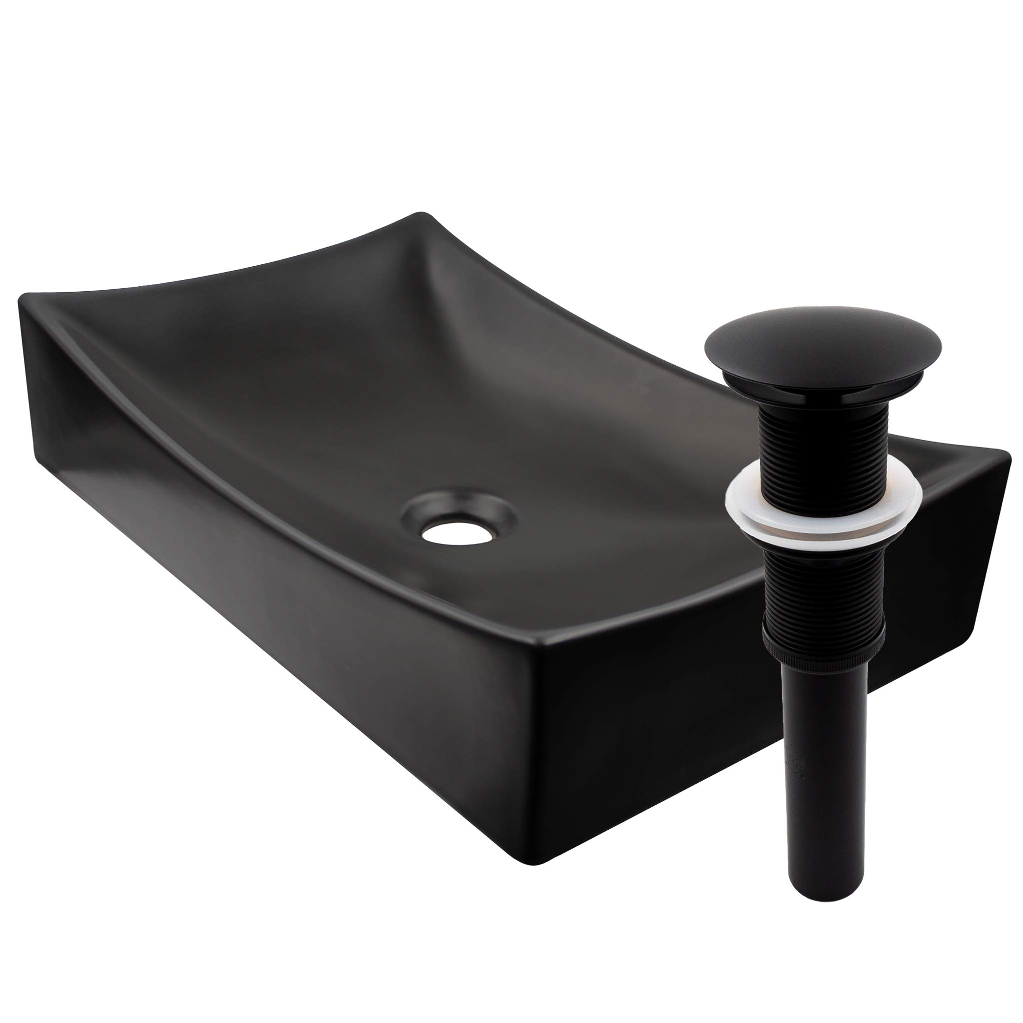 Novatto (NOVB0) Modern Matte Black Porcelain Vessel Sink Set with Matte Black Drain & Sealer (NP-01141MBMB) - Bathroom Vanity Sink for Contemporary Home, Hotel, or Restaurant Decor