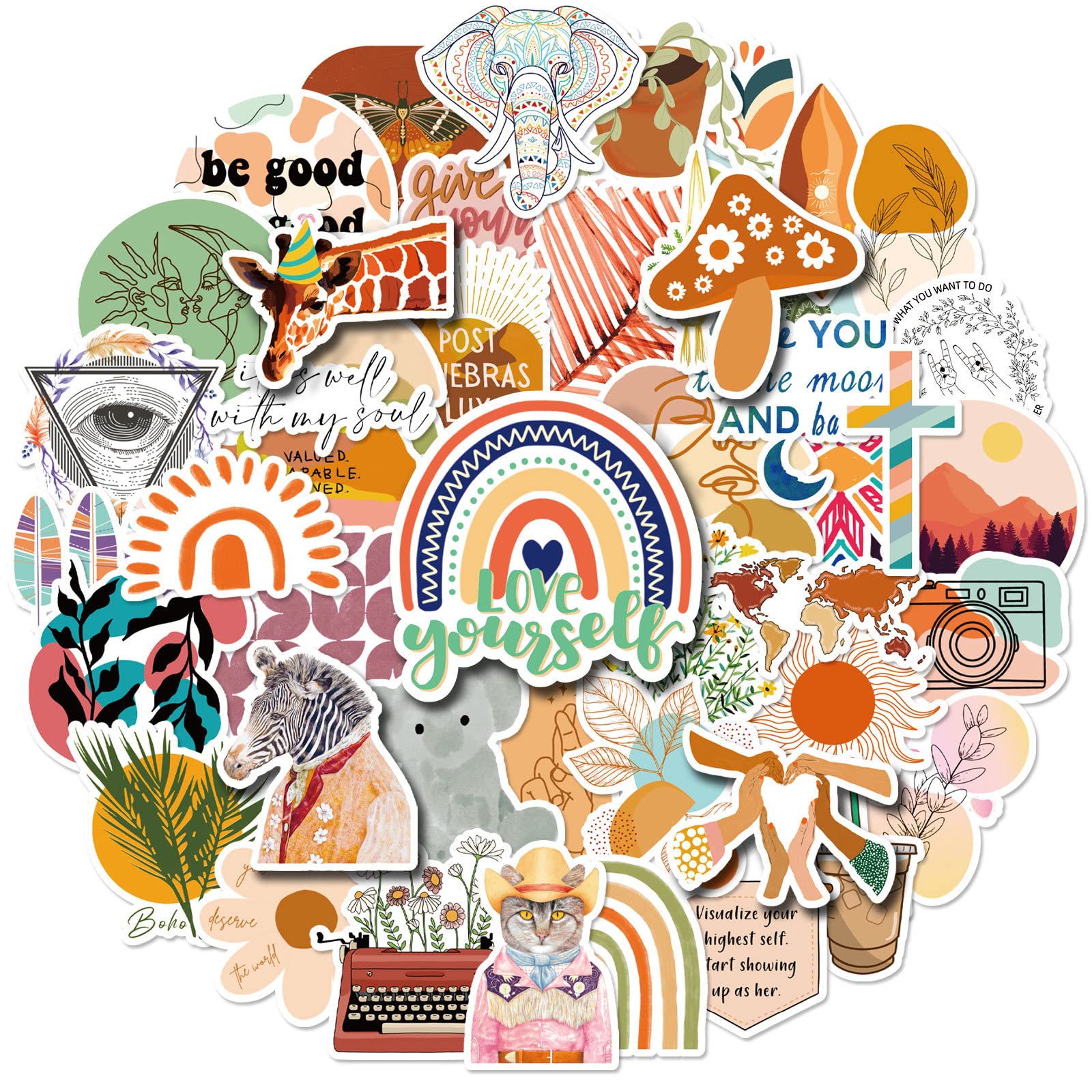 50Pcs Boho Stickers for Water Bottles, Laptops & Phones - Waterproof Vinyl Decals for Teens, Girls & Kids - Aesthetic Skateboard & Graffiti Stickers - Perfect for DIY Crafts, School Supplies & Room Decor