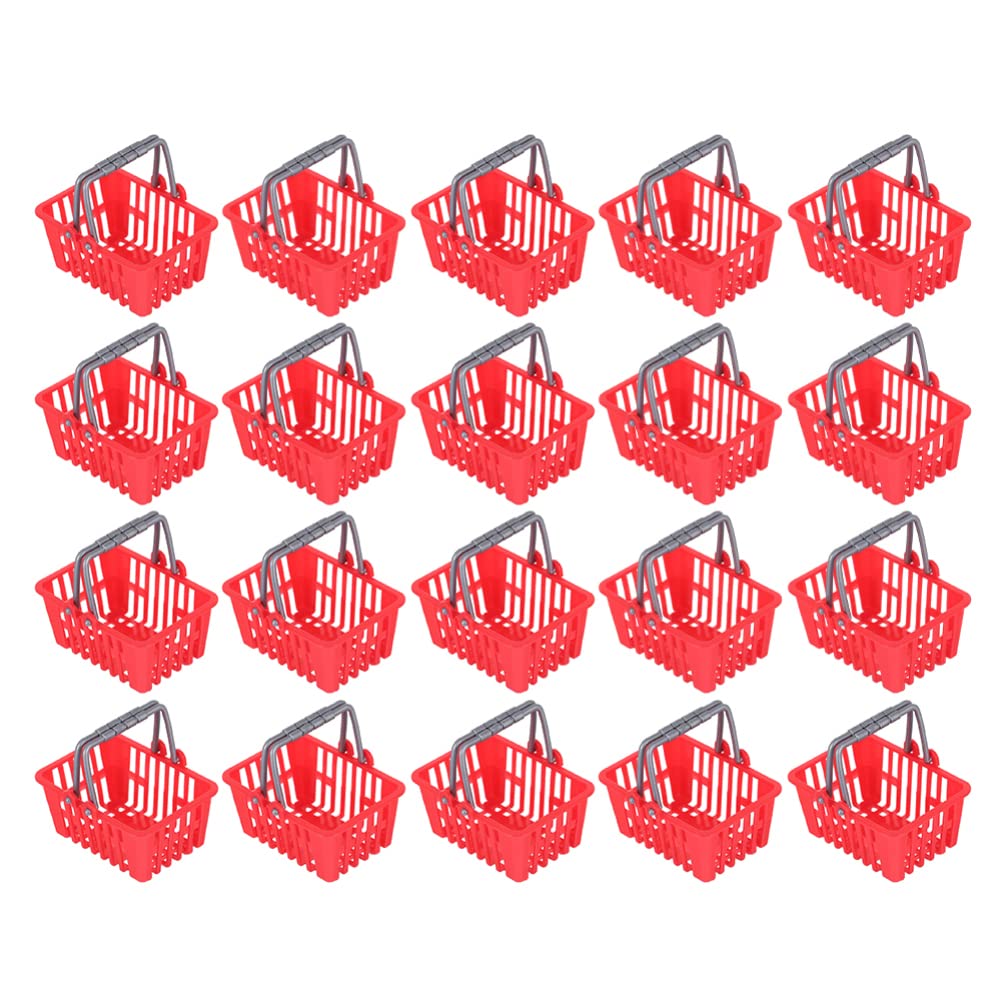 Toddmomy 20-Piece Mini Shopping Basket Set - Plastic Dollhouse Grocery Basket with Handles for Kids, Educational Toys & Party Favors (Red) - Perfect for Pretend Play, Dollhouse Accessories & Picnic Games