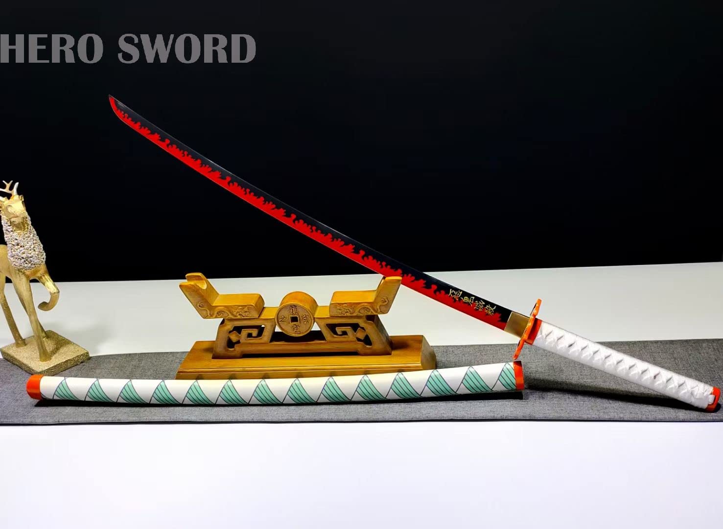 Handmade 1095 High Carbon Steel Demon Slayer Katana Sword - HERO SWORD Agatsuma Zenitsu Cosplay Knife, Sharp Japanese Anime Sword Real Weapon for Collectors, Martial Arts Training & Anime Conventions