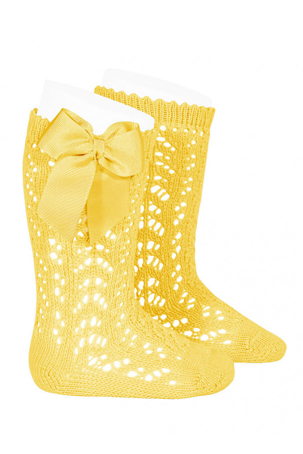 Limoncello Lace Openwork Bow Socks - Elegant Women's Fashion Socks for Casual Wear, Date Night & Special Occasions