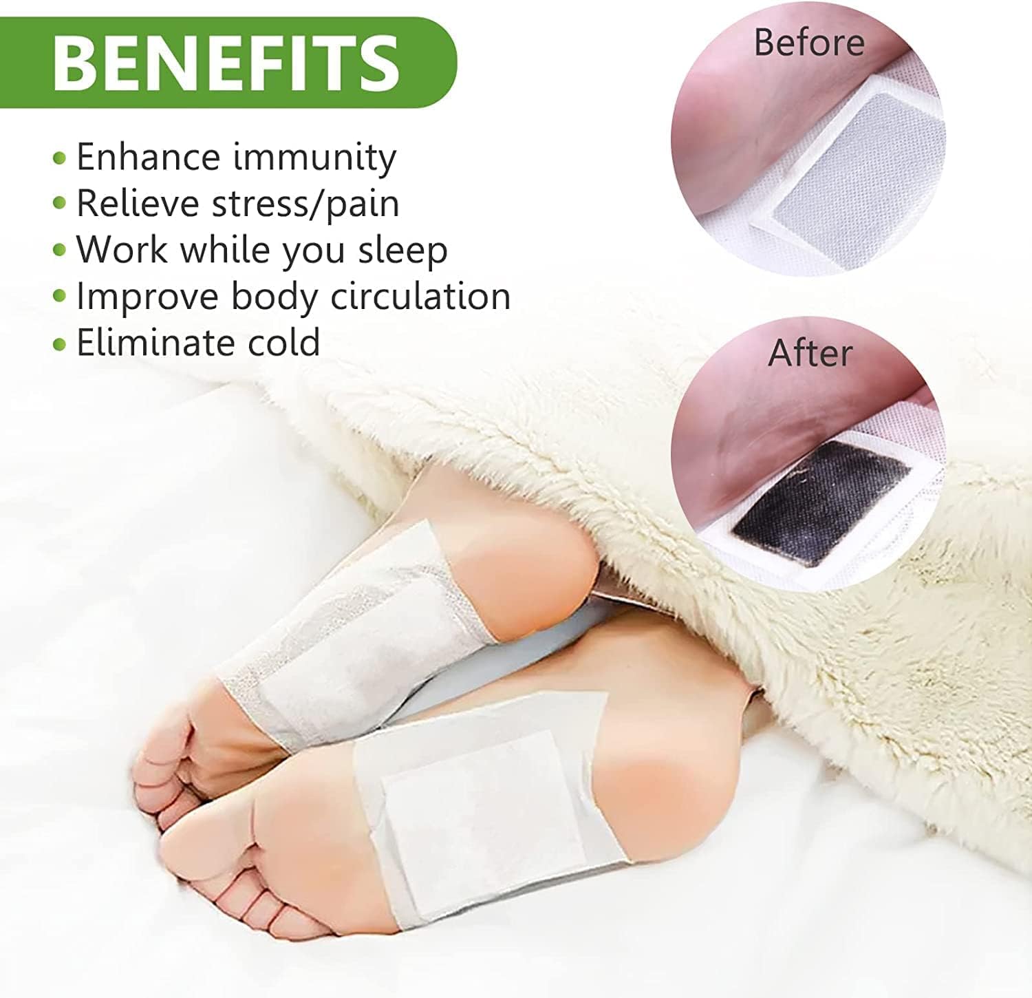 CHIMMET Natural Bamboo Vinegar Ginger Foot Pads - Detox Cleansing Foot Patches for Stress Relief, Better Sleep & Pain Relief | Remove Toxins, Improve Circulation | 10-Pack Foot Care Pads for Relaxation After Workout, Travel or Long Day on Feet