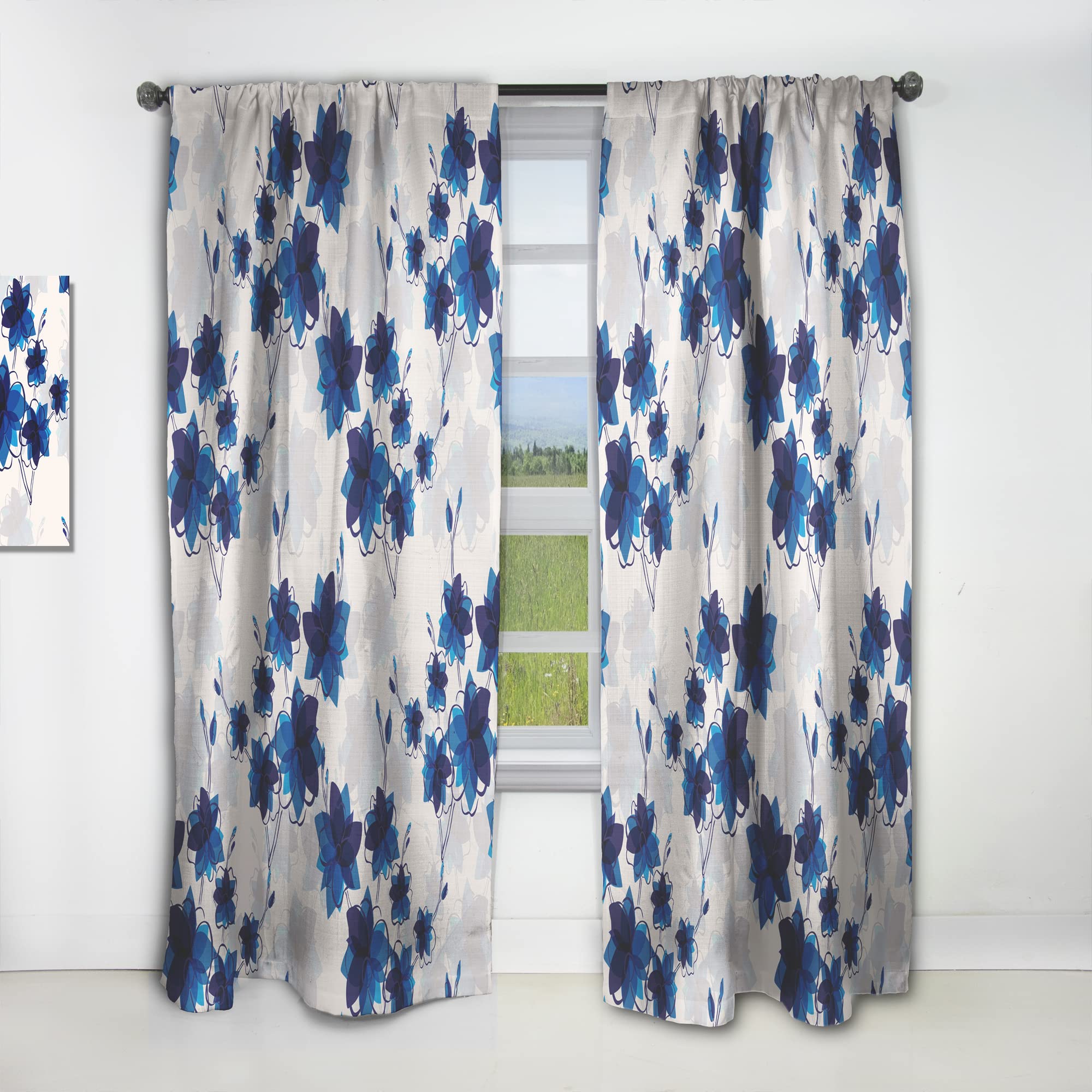 DesignQ Abstract Blue Floral Print Thermal Insulated Curtains - Single Panel 52x84 Inches - Elegant Window Treatments for Bedroom & Living Room - Perfect for Home Decor & Light Blocking