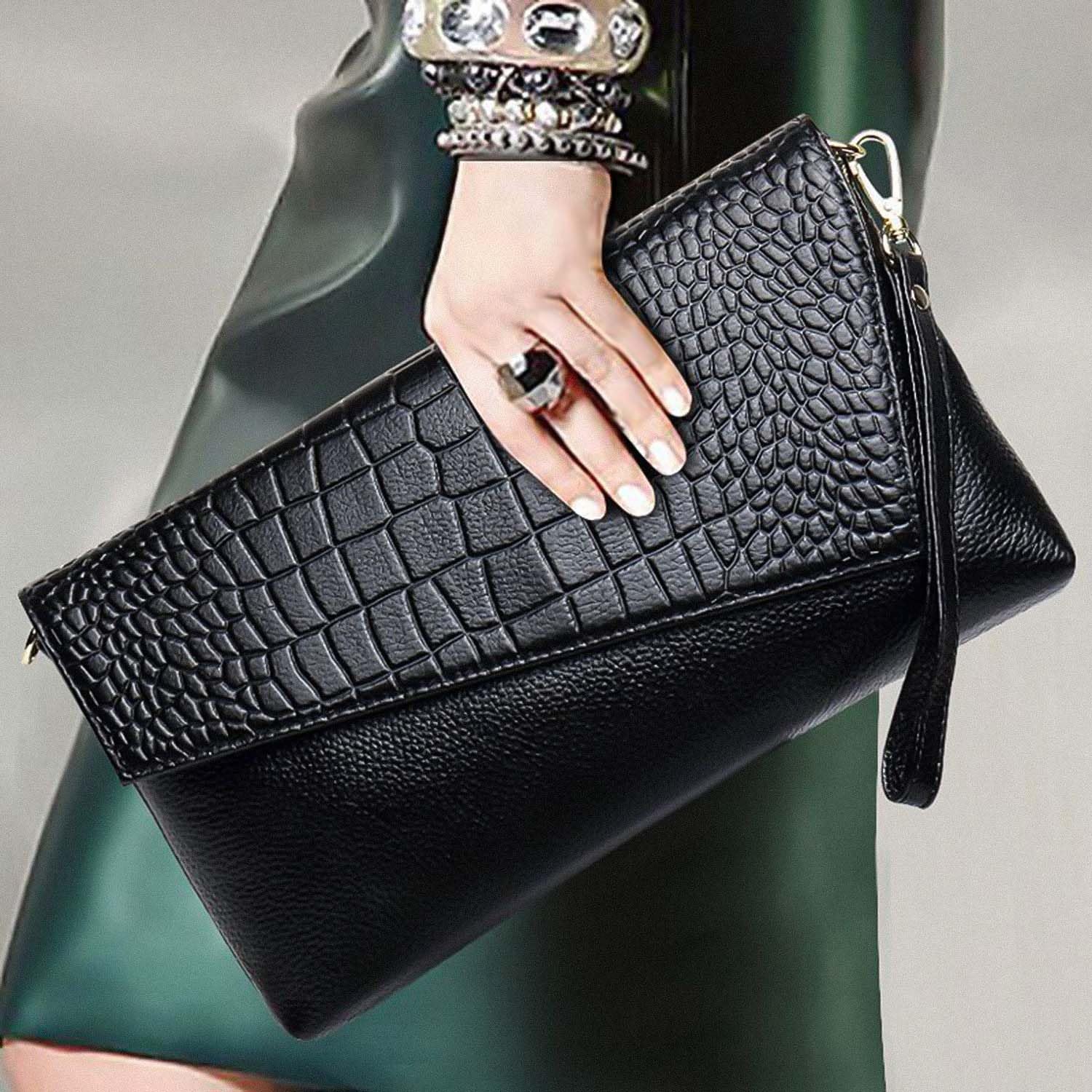 Women's Small PU Leather Clutch Purse - Stylish Wristlet Handbag for Casual Outings, Parties & Evening Events - Envelope Design & Comfortable Wrist Strap