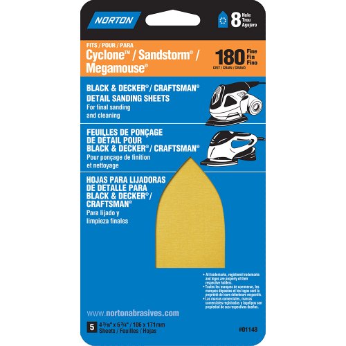 Norton 120 Grit Medium Sandpaper - 5 Pack for Black & Decker Sandstorm, Mega Mouse & Multi-Sander - Perfect for Woodworking, DIY Projects & Surface Preparation