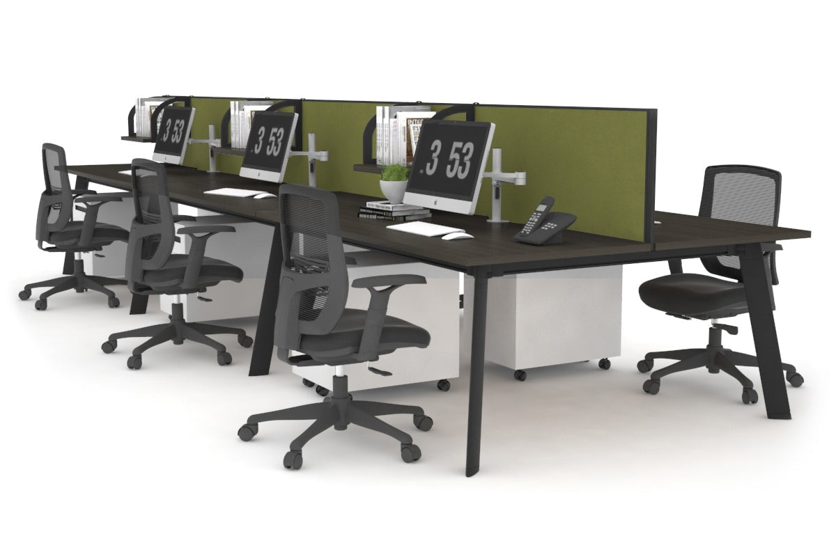 6-Person Black Frame Workstation with Cable Management - 1800L x 800W Office Desk for Team Collaboration & Open Workspaces
