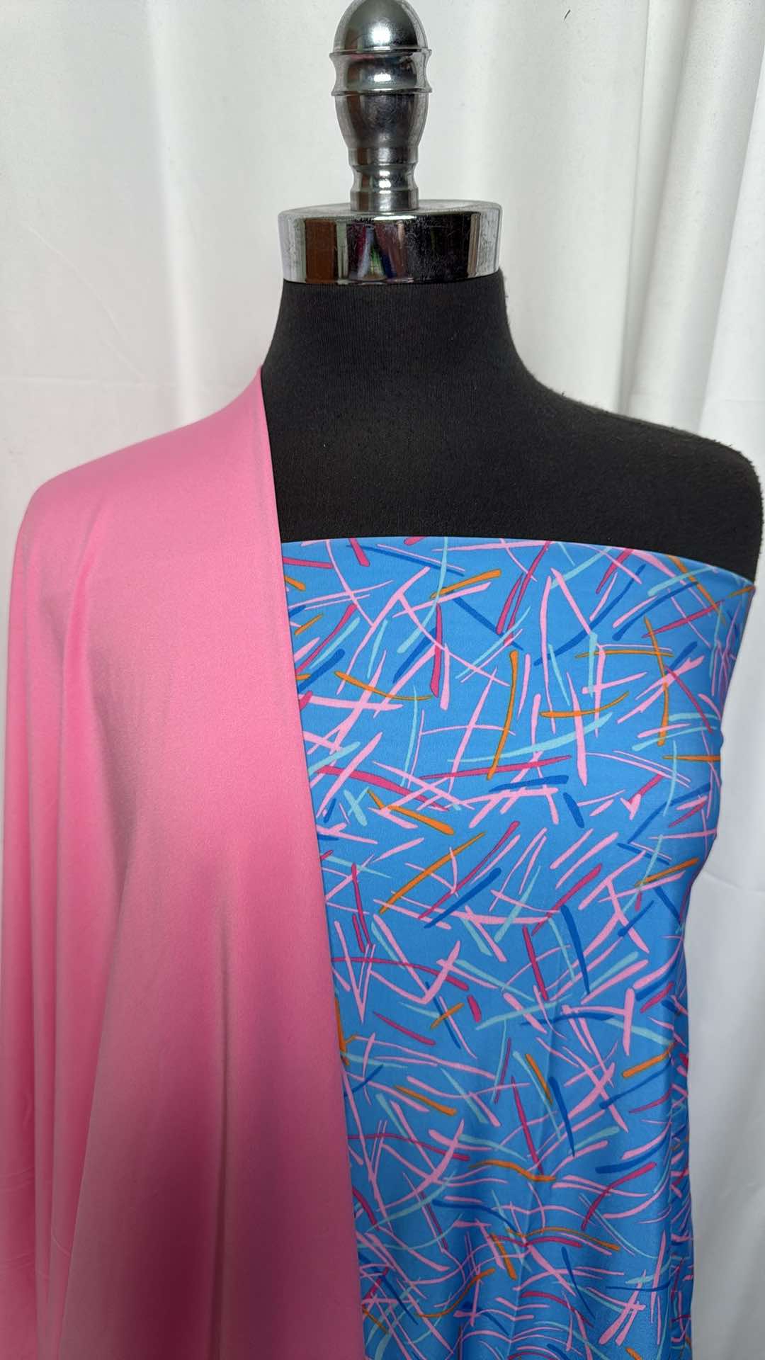 Pink and Blue Dashes Fabric Bundle - 1 Yard Pink Top Weight PF & 1+ Yard Blue Dashes N/S (A27270) for Quilting, Sewing, and DIY Crafts