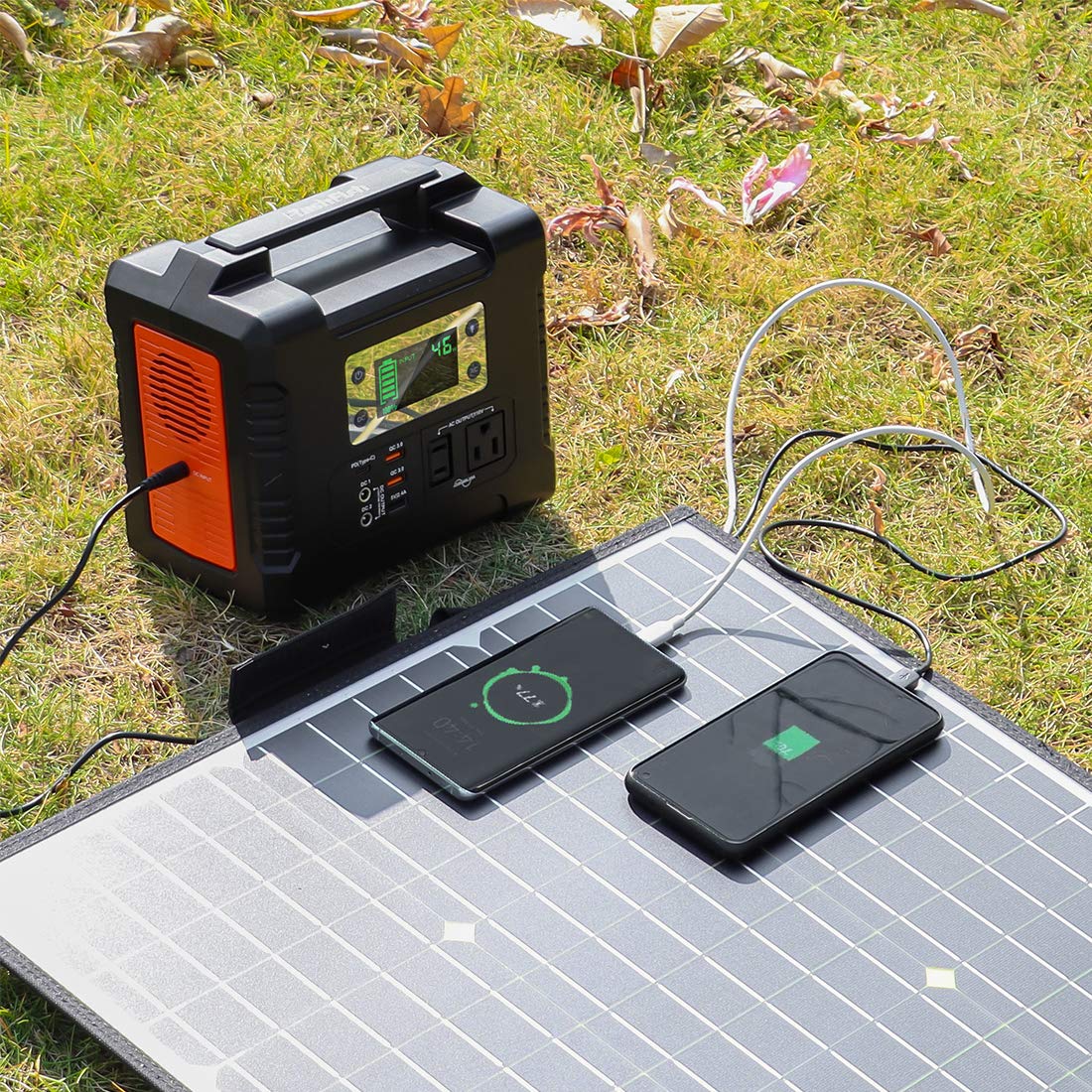 100W 18V Portable Solar Panel | FF FLASHFISH Foldable Solar Charger with Dual 5V USB & 18V DC Output | Compatible with Generators, Phones, Tablets | Perfect for Camping, Hiking & Emergency Power Backup