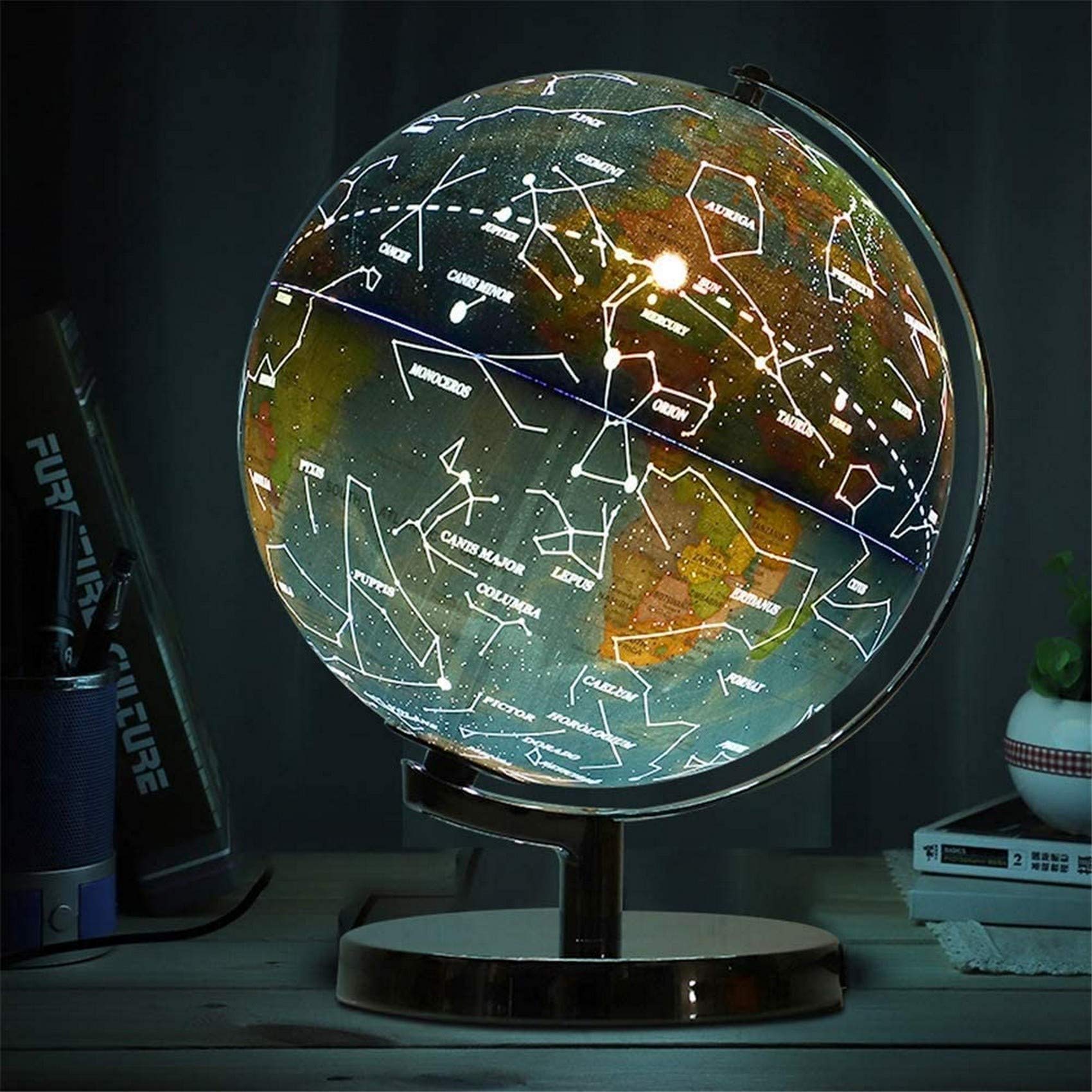 2 in 1 Interactive Constellation Globe with LED Illumination - Educational World Map & Star Chart for Kids & Adults - Perfect for Home Office Decor, Astronomy Learning & Birthday Gifts