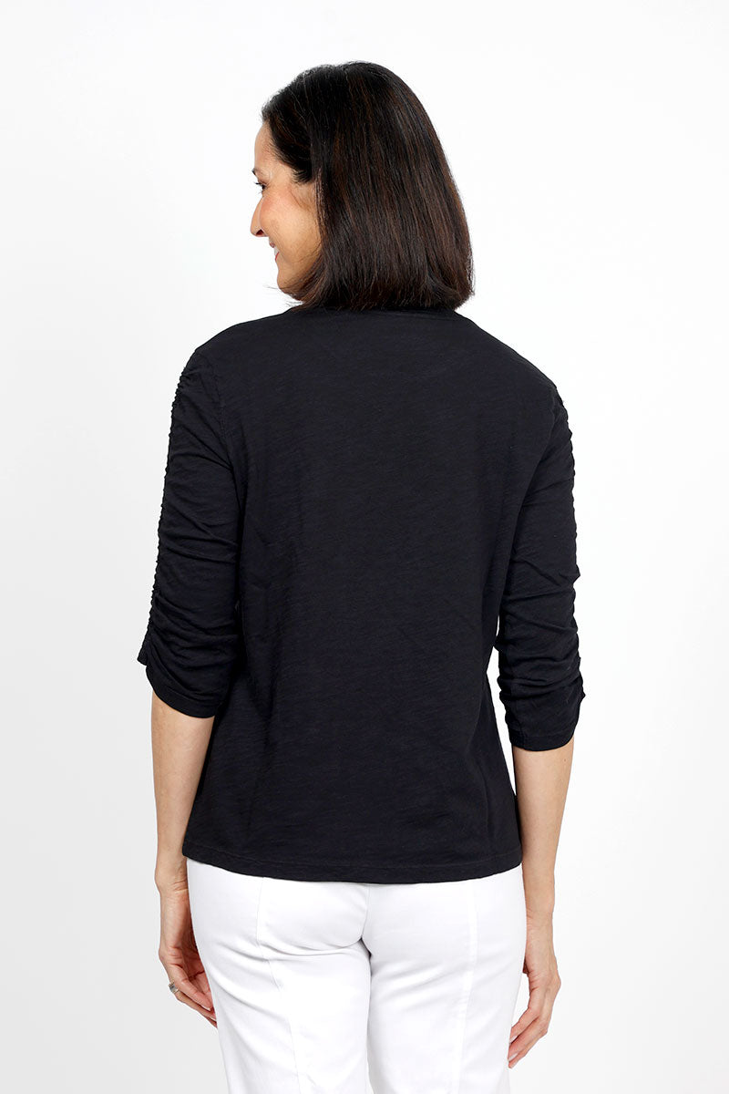 Elliott Lauren Women's Ruched Sleeve T-Shirt - Casual Stretch Cotton Top for Everyday Wear, Work & Date Night