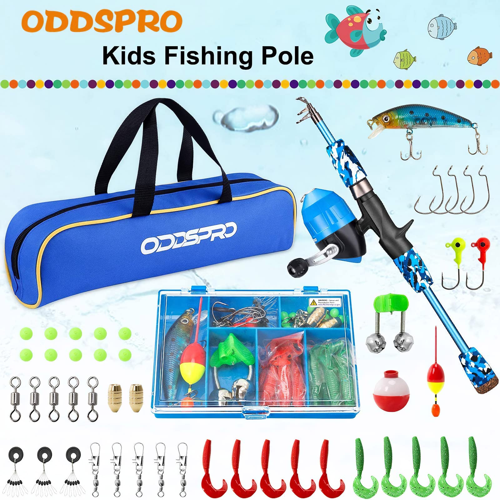 ODDSPRO Pink Kids Fishing Pole - Portable Telescopic Fishing Rod and Reel Combo Kit with Spincast Reel & Tackle Box for Girls and Youth | Perfect for Outdoor Fishing, Camping, and Family Bonding Activities