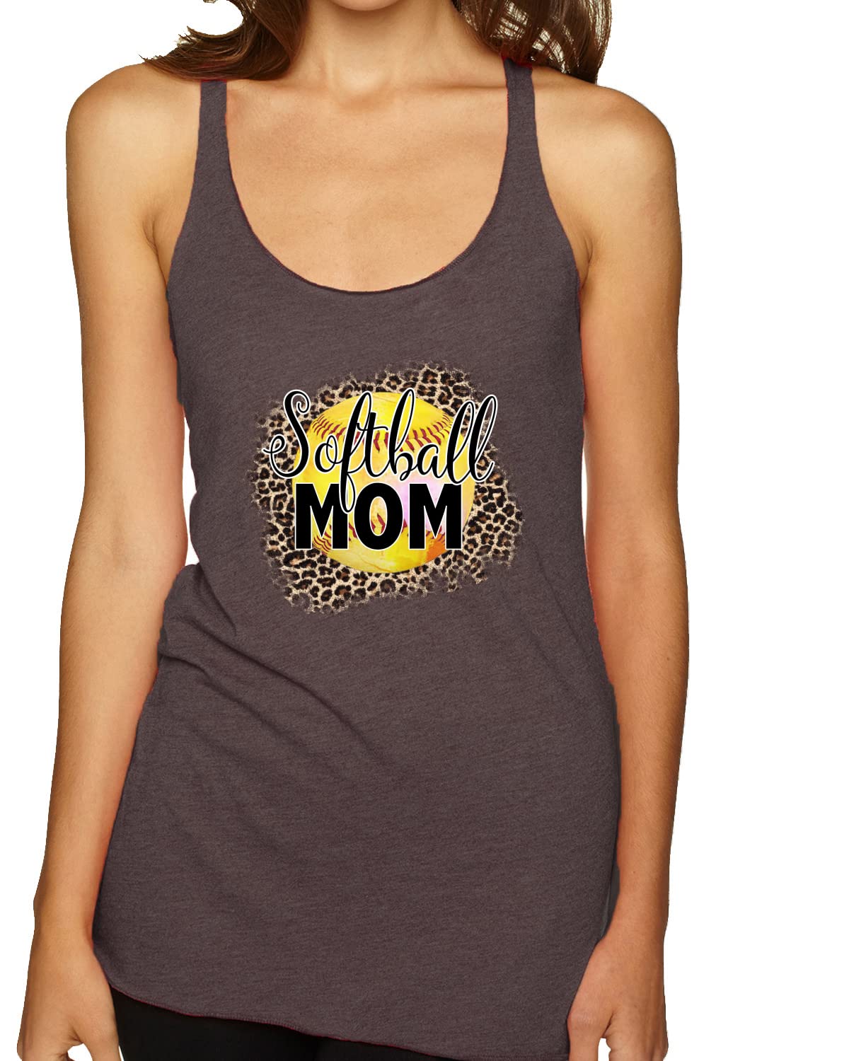 Softball Mom Animal Print Tri-Blend Racerback Tank Top for Girls - Breathable & Comfortable Athletic Shirt for Sports Practice, Games & Team Spirit