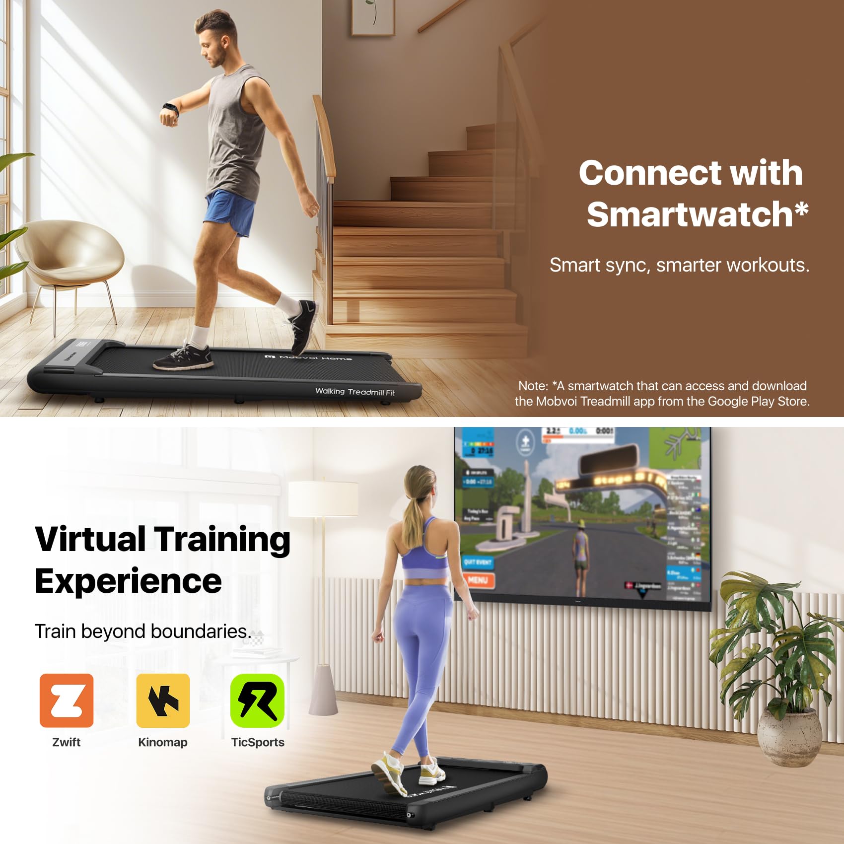 Compact Under Desk Treadmill with Remote Control - Mobvoi Walking Pad for Home & Office Use, 265 LBS Capacity, Portable & Easy Storage - Perfect for Walking, Jogging & Workstation Fitness