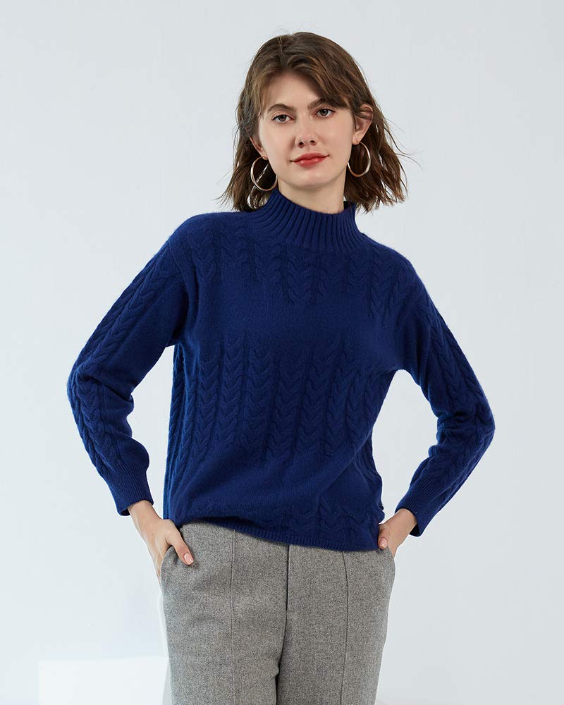 Zhili Women's 100% Cashmere Cable Knit Mock Neck Sweater - Soft Winter Pullover for Work & Casual Wear