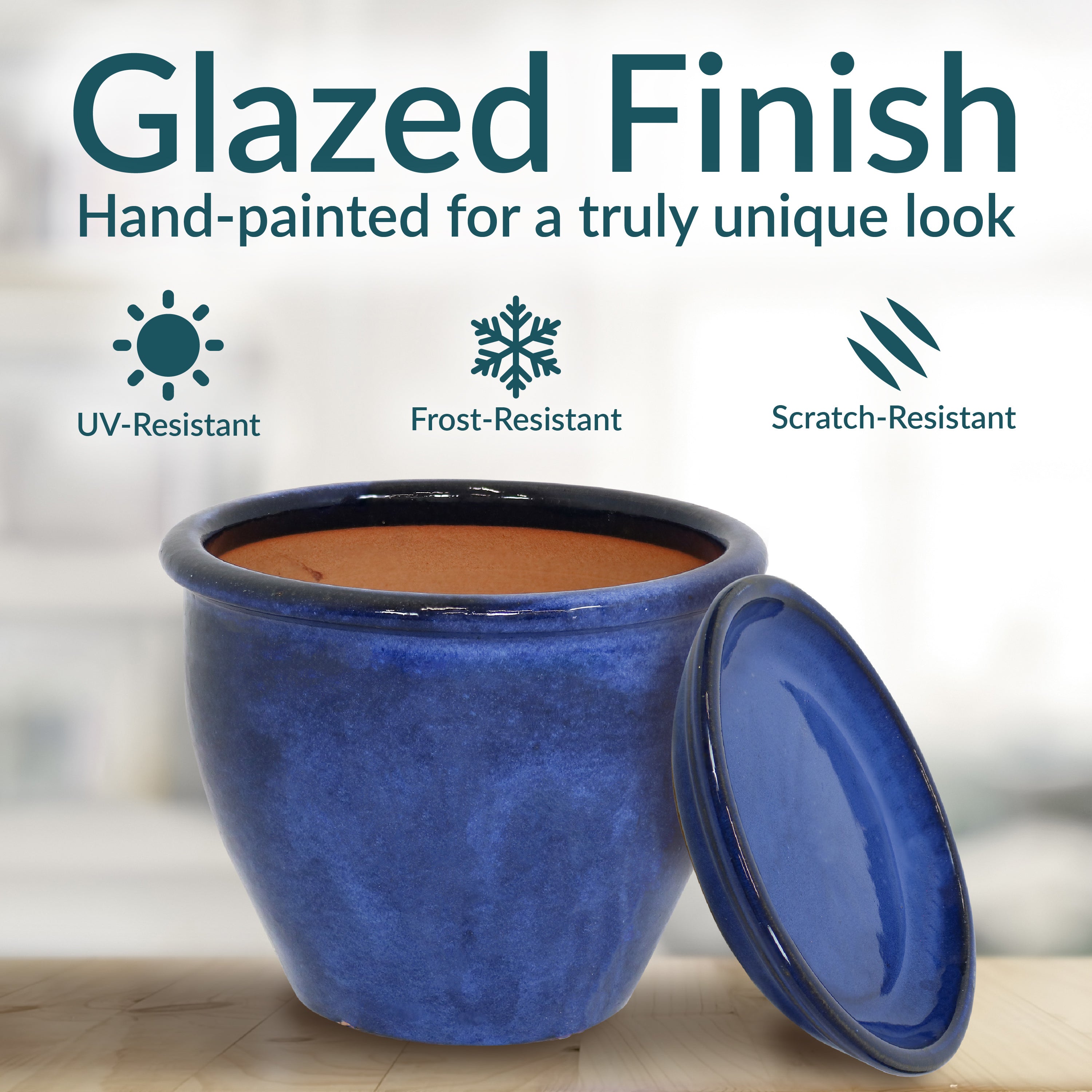 Sunnydaze 2-Pack Glazed Ceramic Plant Pots with Saucers - Indoor/Outdoor Decorative Flower Planters for Home, Garden, and Patio