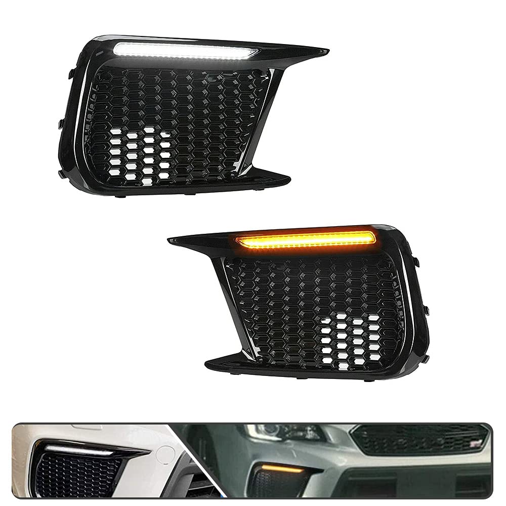 2Pcs White/Amber Switchback LED Daytime Running Lights DRL with Dynamic Sequential Turn Signals for Subaru WRX 2018-2020 - Fog Lamp Bezels Replacement for Enhanced Visibility & Style