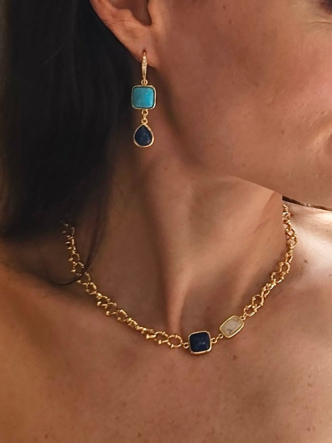 Blue Lapis & White Moonstone Modern Necklace with Chain - Elegant Jewelry for Women, Perfect for Parties, Weddings & Everyday Wear
