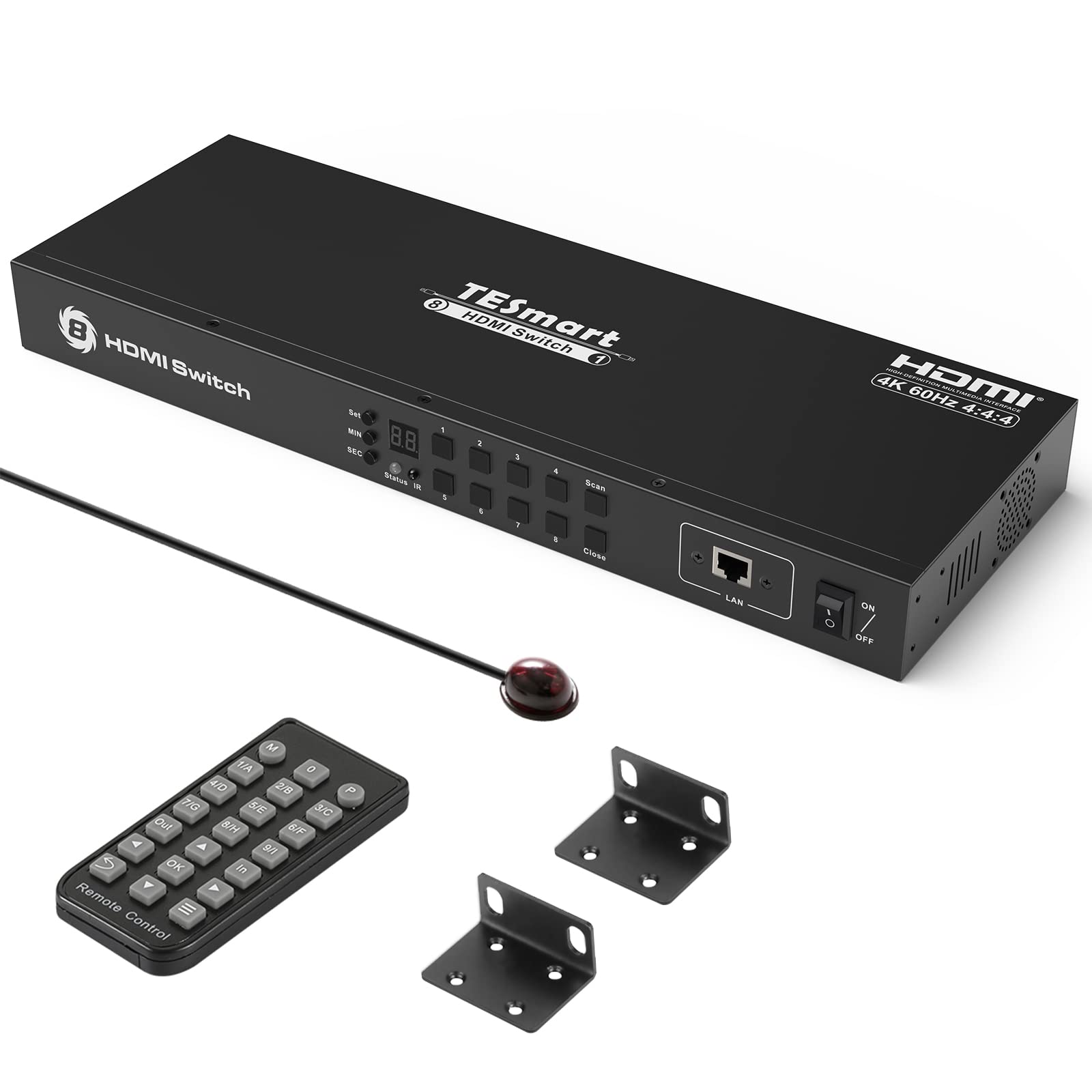 TESmart 8×1 HDMI Switch 8 in 1 Out 4K@60Hz HDCP 2.2 - 19-inch Rack Mount with RS-232/LAN Control, IR Remote & Auto Switching - Ideal for Home Theater, Gaming & Conference Room AV Setup (Black)