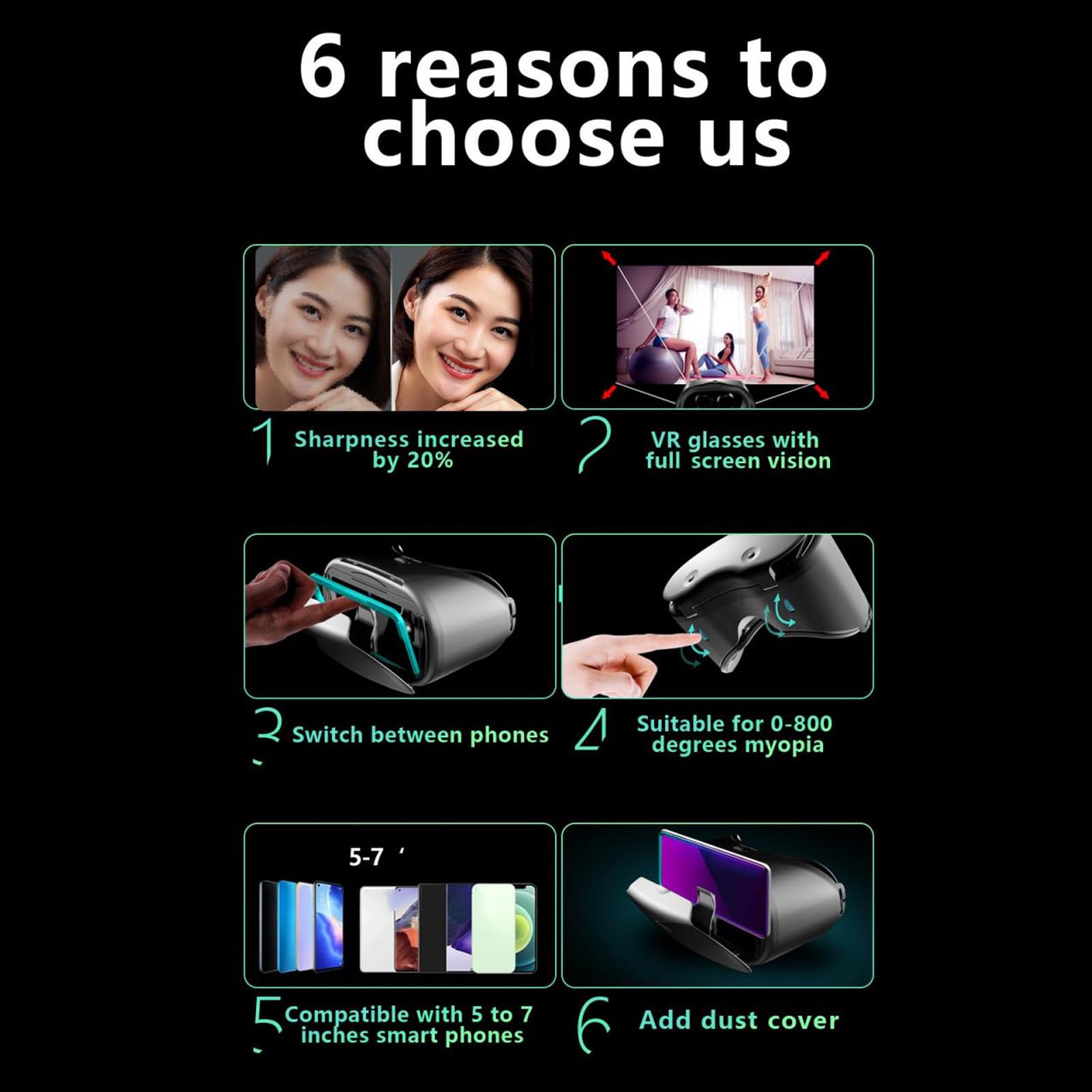 Adjustable VR Headset for Phones 5-7 Inch - Anti Blue Light 3D Virtual Reality Glasses for iOS & Android - Perfect for Mobile Gaming, Movies & Immersive Entertainment