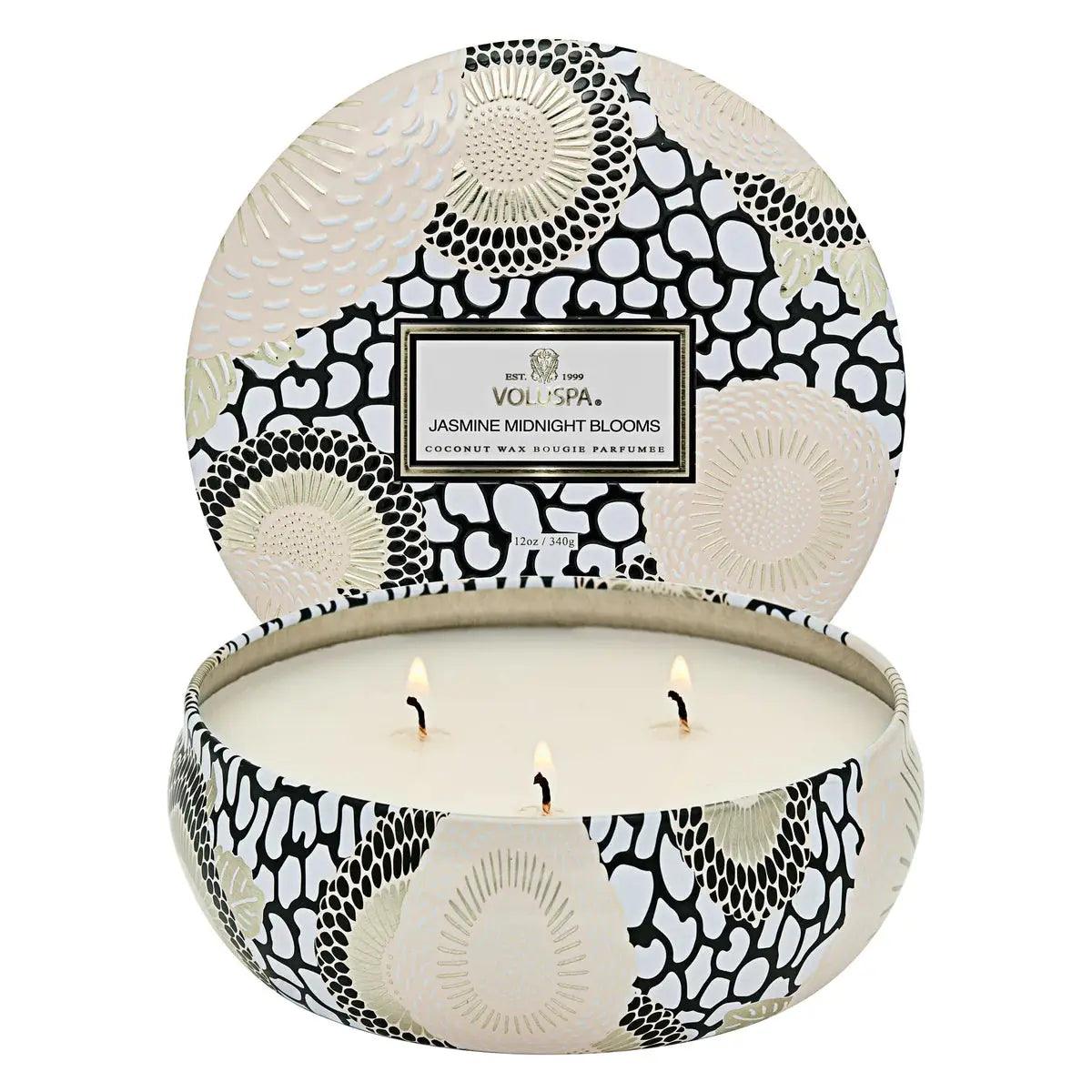 Jasmine Midnight Blooms 3-Wick Tin Candle - Aromatherapy Scented Soy Wax Candle for Relaxation, Meditation & Home Decor