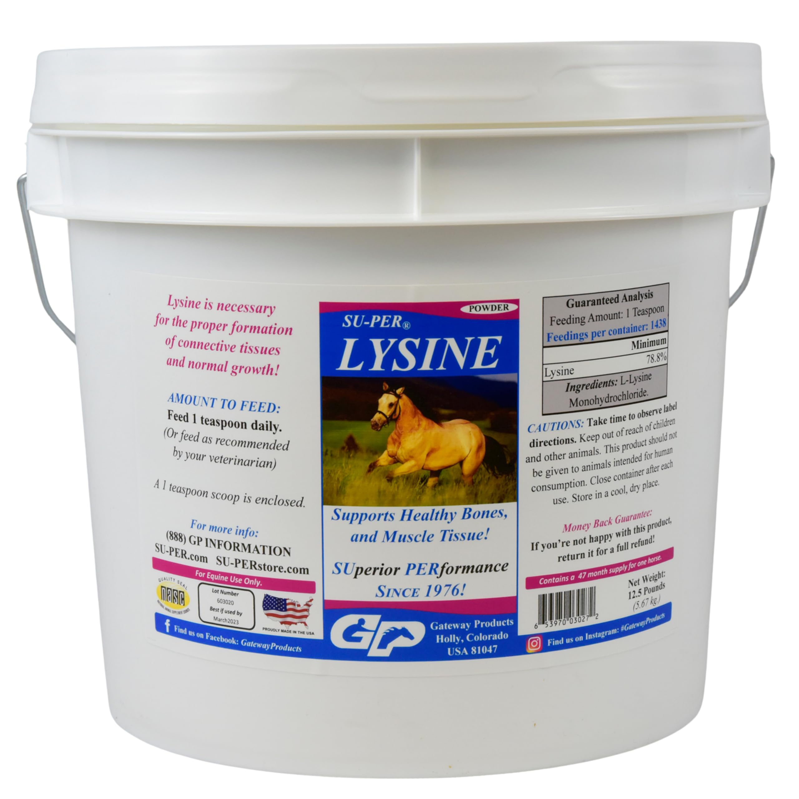 Premium Lysine Supplement for Horses - Supports Healthy Bones & Muscle Development - Essential Amino Acid for Equine Health - 12.5 lb (47 Month Supply) - Ideal for Performance Horses, Senior Horses & Recovery