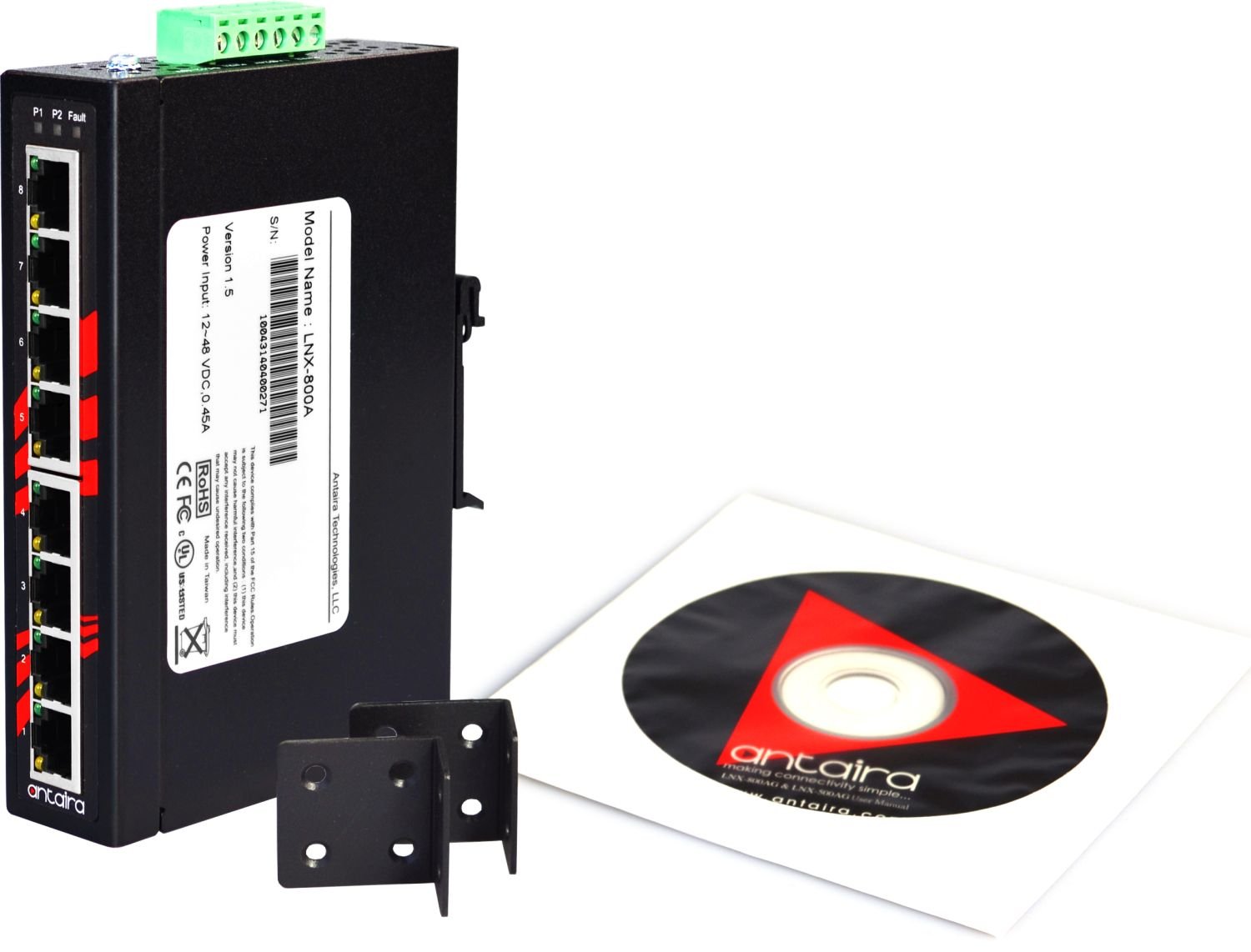 **Antaira LNX-800A-T 8-Port Industrial Ethernet Switch | DIN Rail Mount | -40°C to 75°C | 12-48VDC Redundant Power | Fast Unmanaged Network Switch for Harsh Environments**    **Usage Scenarios:** Ideal for factory automation, transportation systems, and outdoor networking in extreme temperatures.