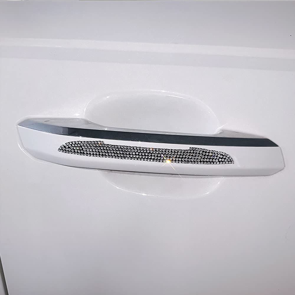 Rhinestone Studded Car Door Side Anti Collision Strip & Rear View Mirror Sticker Decoration (Silver, 2PCS) - Protect Your Vehicle from Scratches & Enhance Style for Cars, SUVs, Trucks
