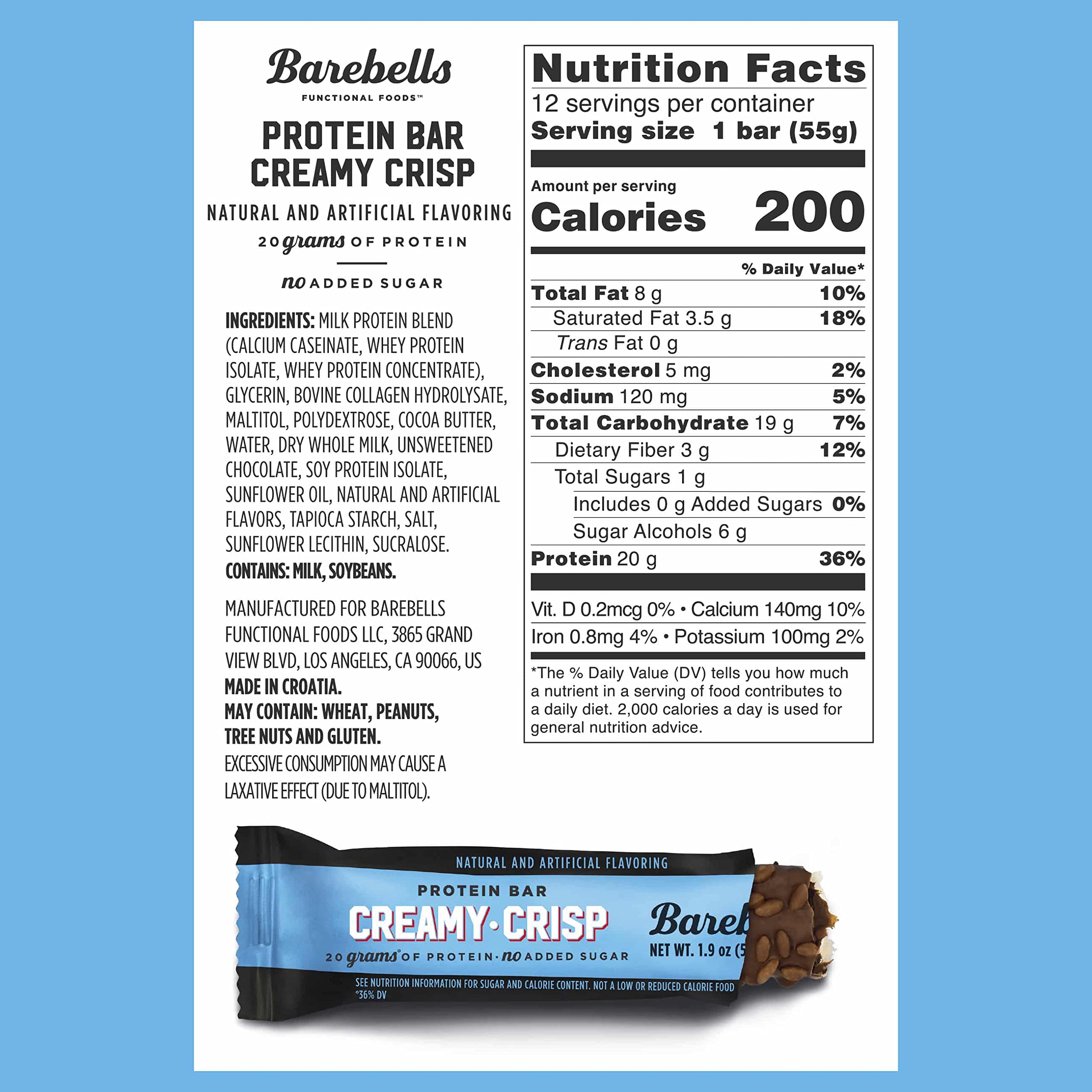 Barebells Creamy Crisp Protein Bars - 12 Count (Pack of 2) | 20g High Protein, Low Sugar (1g) Chocolate Snack Bars | Perfect for On-the-Go, Post-Workout & Breakfast | High Protein Snacks for Fitness & Weight Loss