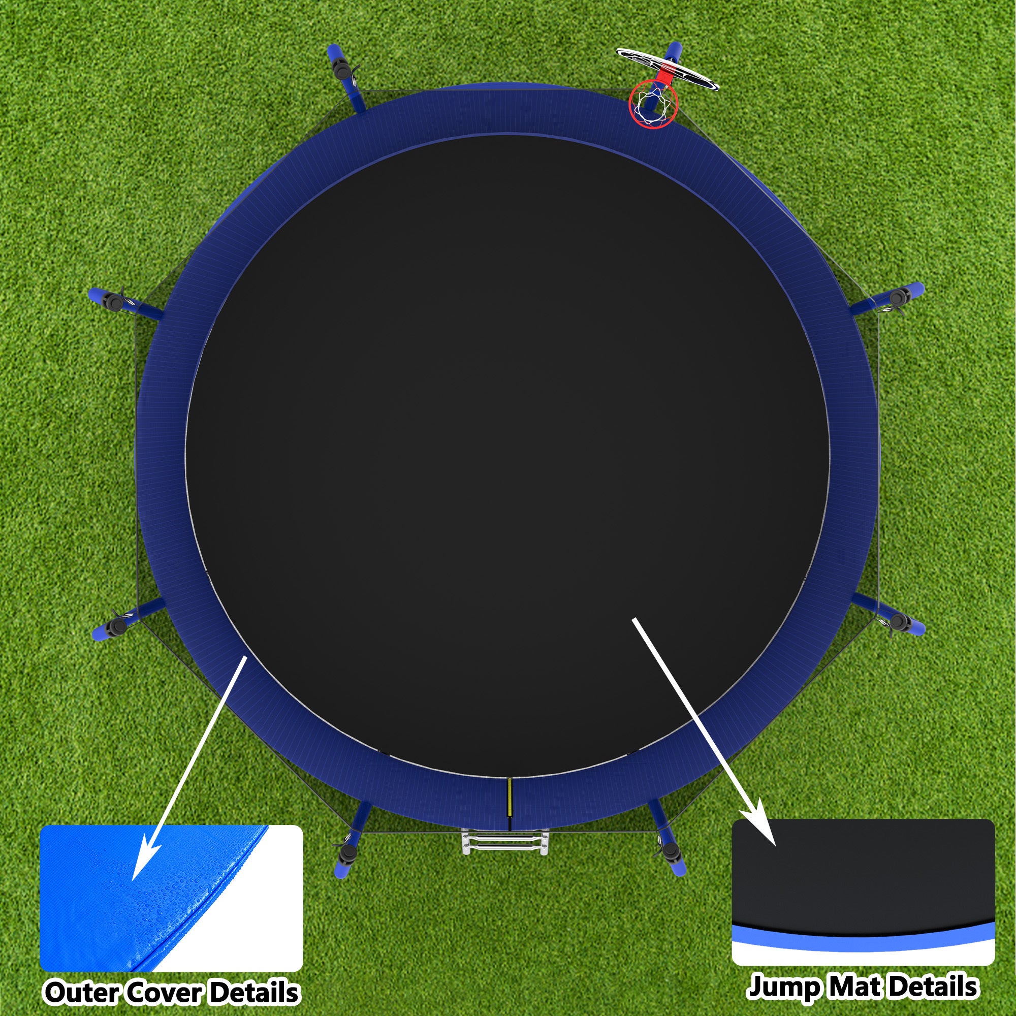 14FT Trampoline with Basketball Hoop - ASTM Approved Heavy Duty Outdoor Trampoline with Safety Enclosure Net - Perfect for Backyard Fun, Kids Play & Family Fitness Activities