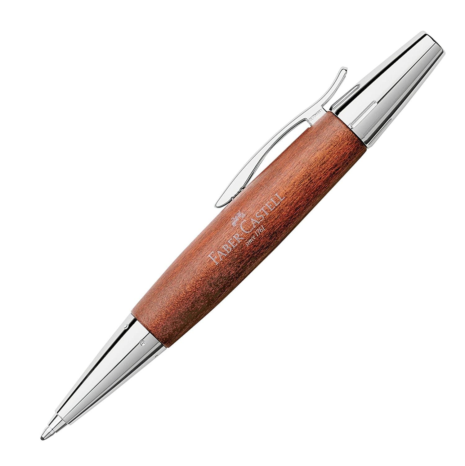 Faber-Castell E-Motion Pearwood Brown & Chrome Ballpoint Pen - Premium Writing Instrument for Office, Business & Gifts