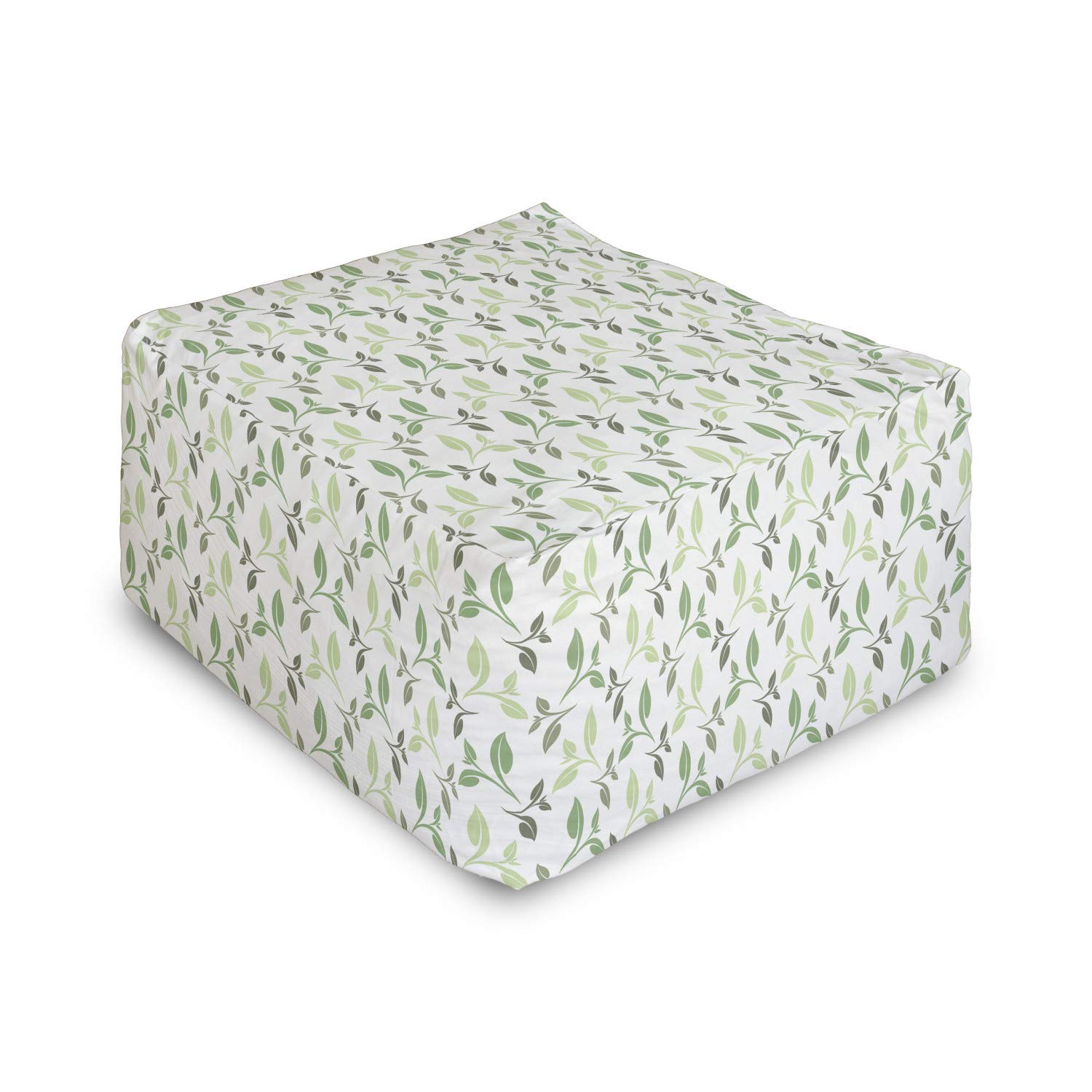 Ambesonne Vintage Leaf Print Rectangle Pouf - Soft Faded Green Ottoman Foot Stool with Removable Cover, 25 Inch - Perfect for Living Room, Office & Under Desk Use
