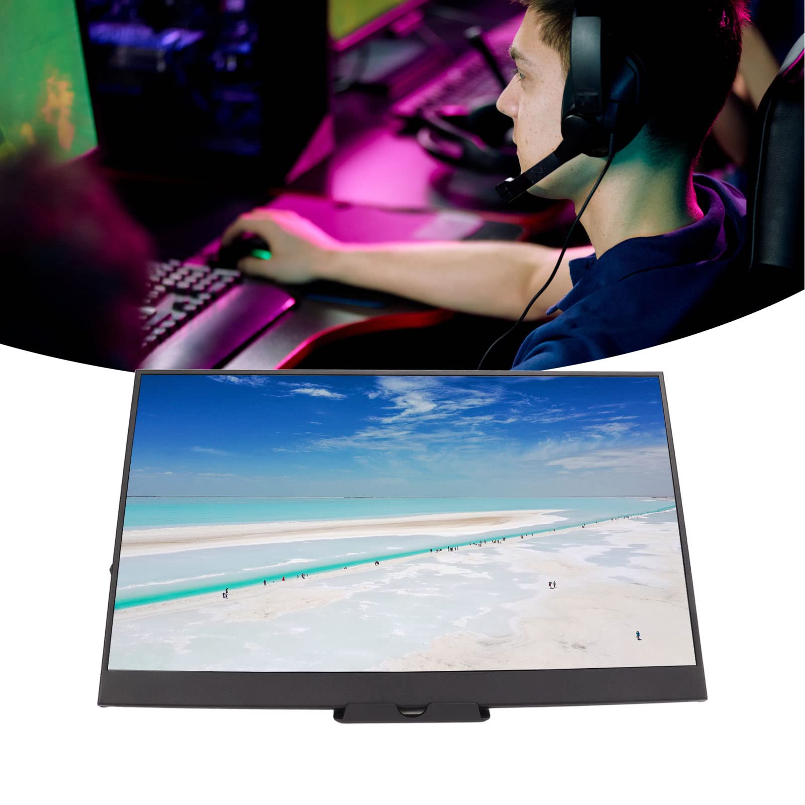 GOWENIC 17.3 Inch Portable Monitor with 2K Resolution, Dual Built-in Speakers & Multiple Ports - External Second Screen for Laptop, Smartphone & Gaming Devices - Perfect for Work, Travel & Entertainment