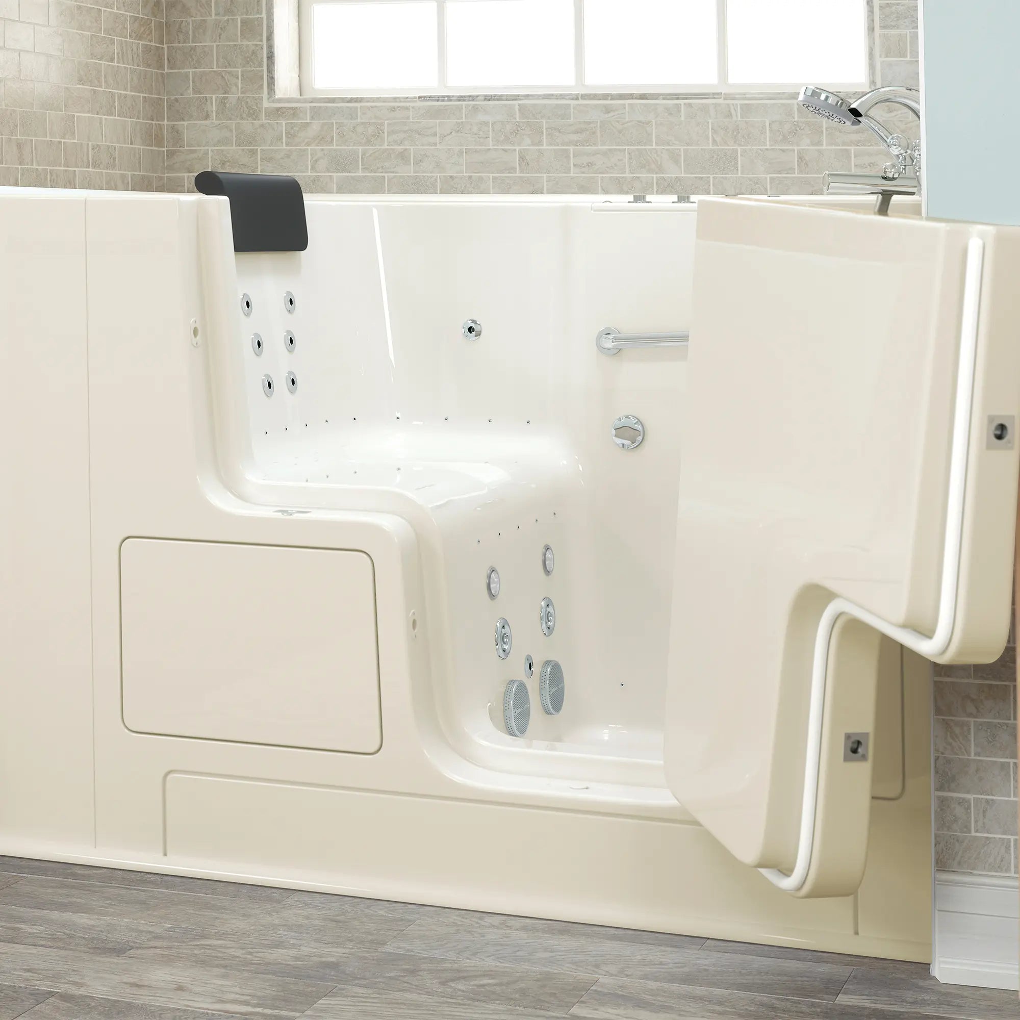 Premium 32 x 52 Inch Gelcoat Walk-In Bathtub with Air Spa & Whirlpool Systems - Right Hand Drain & Faucet - Ideal for Elderly & Mobility Support, Relaxing Hydrotherapy at Home