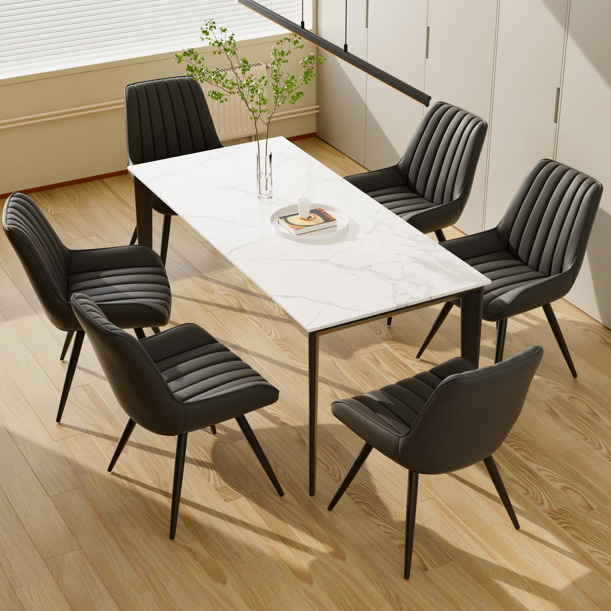 6-Piece Mid Century Modern Dining Chairs Set - Upholstered Fabric Kitchen Chairs with Soft Cushions, Comfortable Black Dining Room Chairs for Home, Restaurant & Office Use