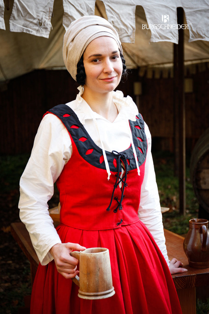 Landsknecht Renaissance Bodice - Flora Red & Black Corset Top for Women | Historical Costume, LARP, Cosplay, Medieval Fair Outfit