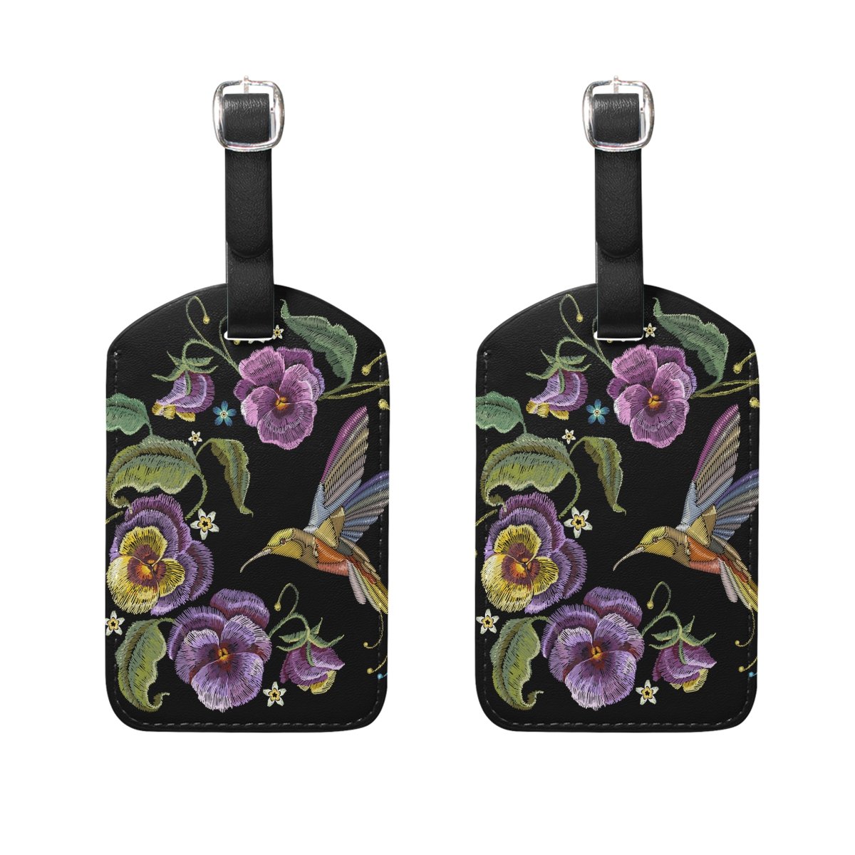 2 Pack Hummingbird Embroidered Luggage Tags - Durable Suitcase Labels for Travel Bags - Perfect for Airports, Cruises & Vacation Identification